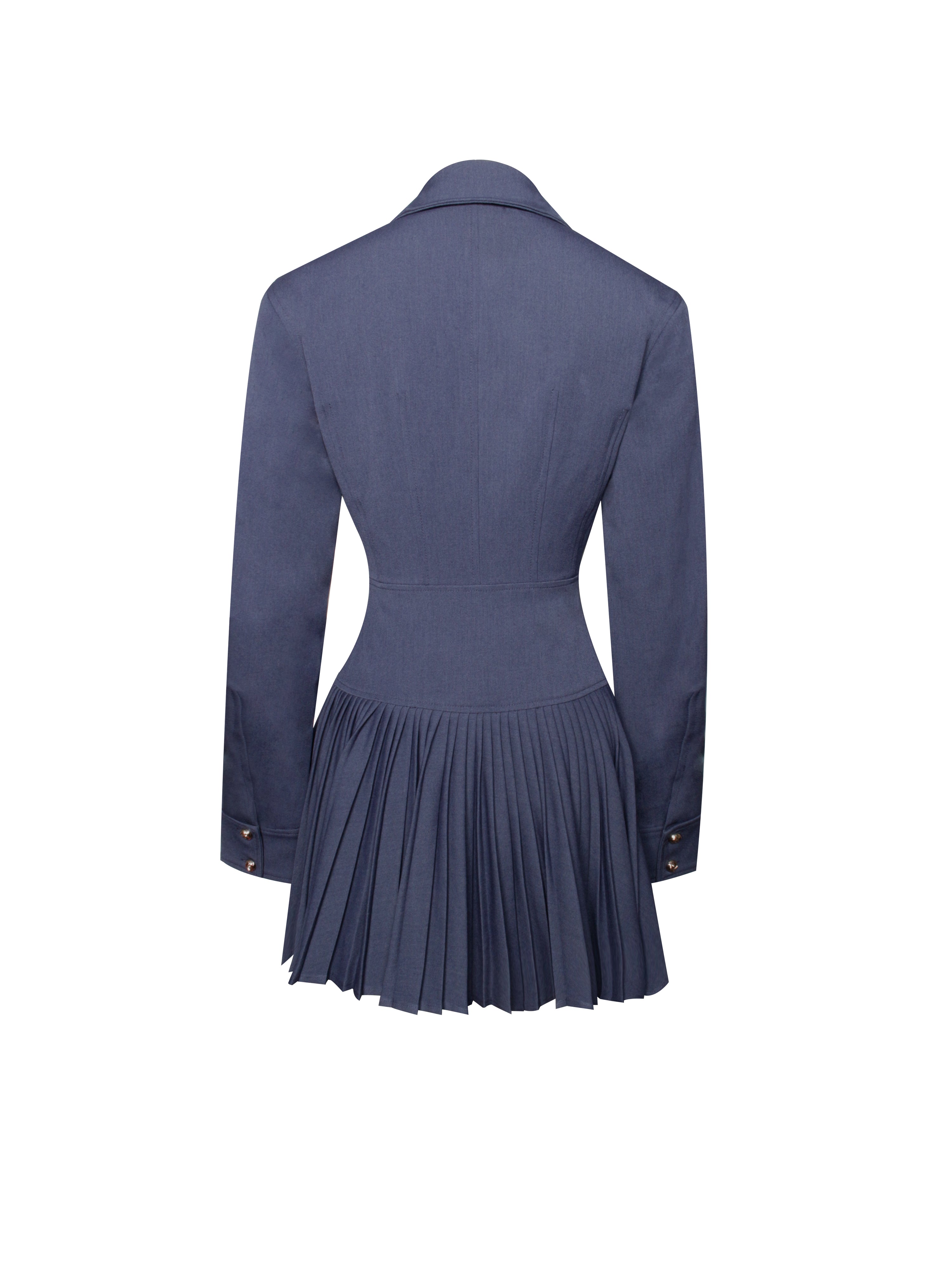 Valarie Navy Blue Denim Style Pleated Mini Dress