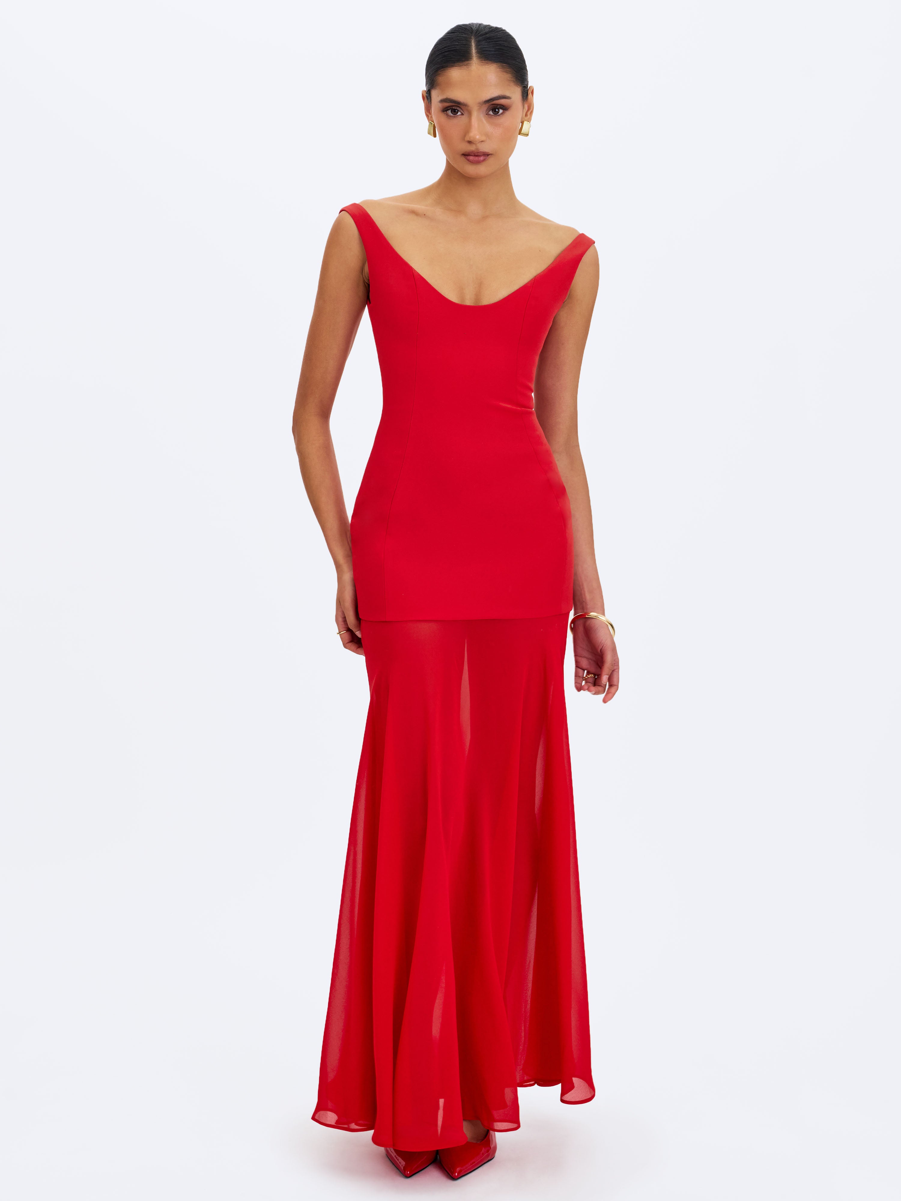 Miss Circle Women's Verona Scoop Neck Flared Maxi Dress - Red - Size XXS - Crimson