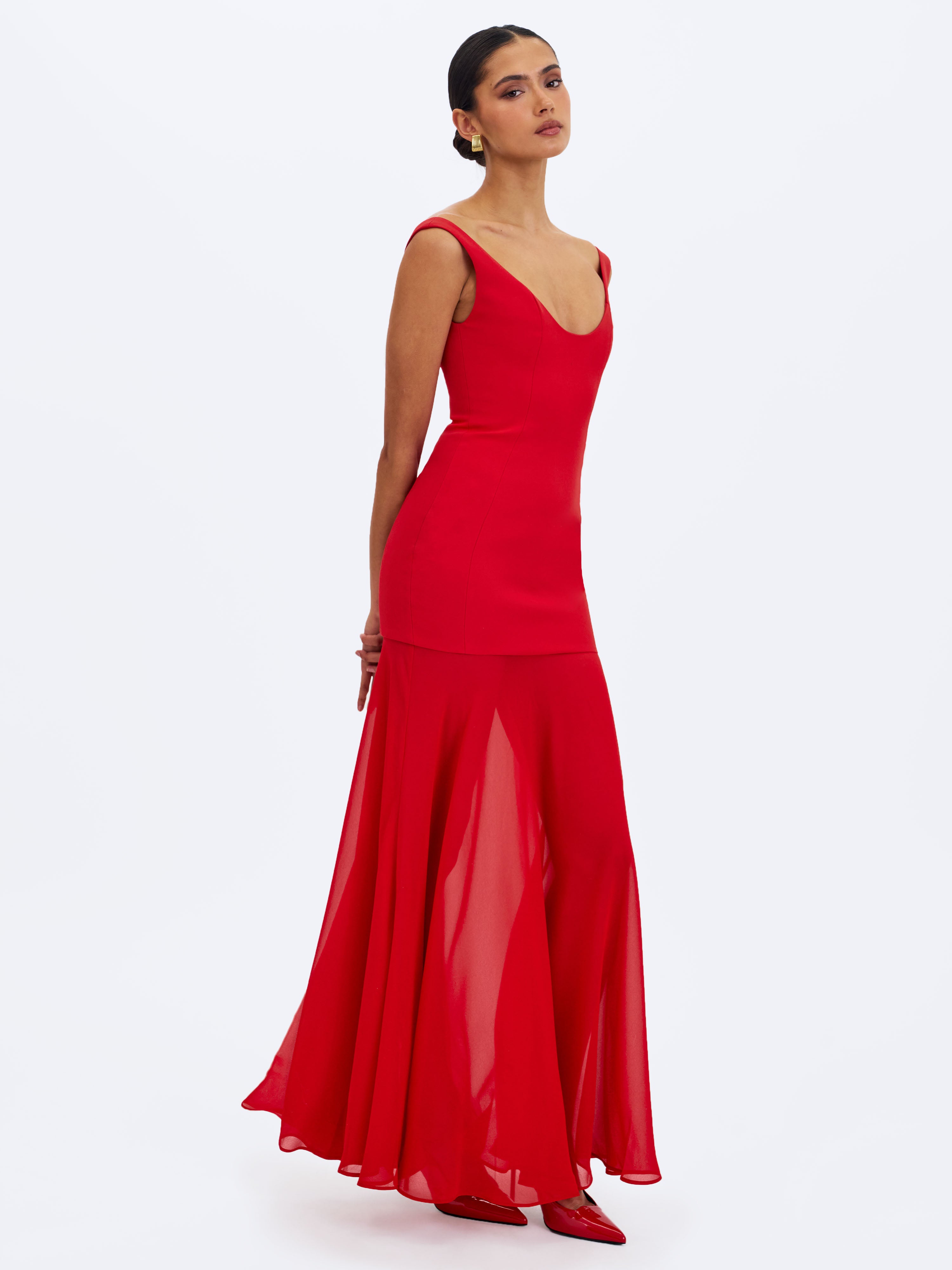 Miss Circle Women's Verona Scoop Neck Flared Maxi Dress - Red - Size XXS - Crimson