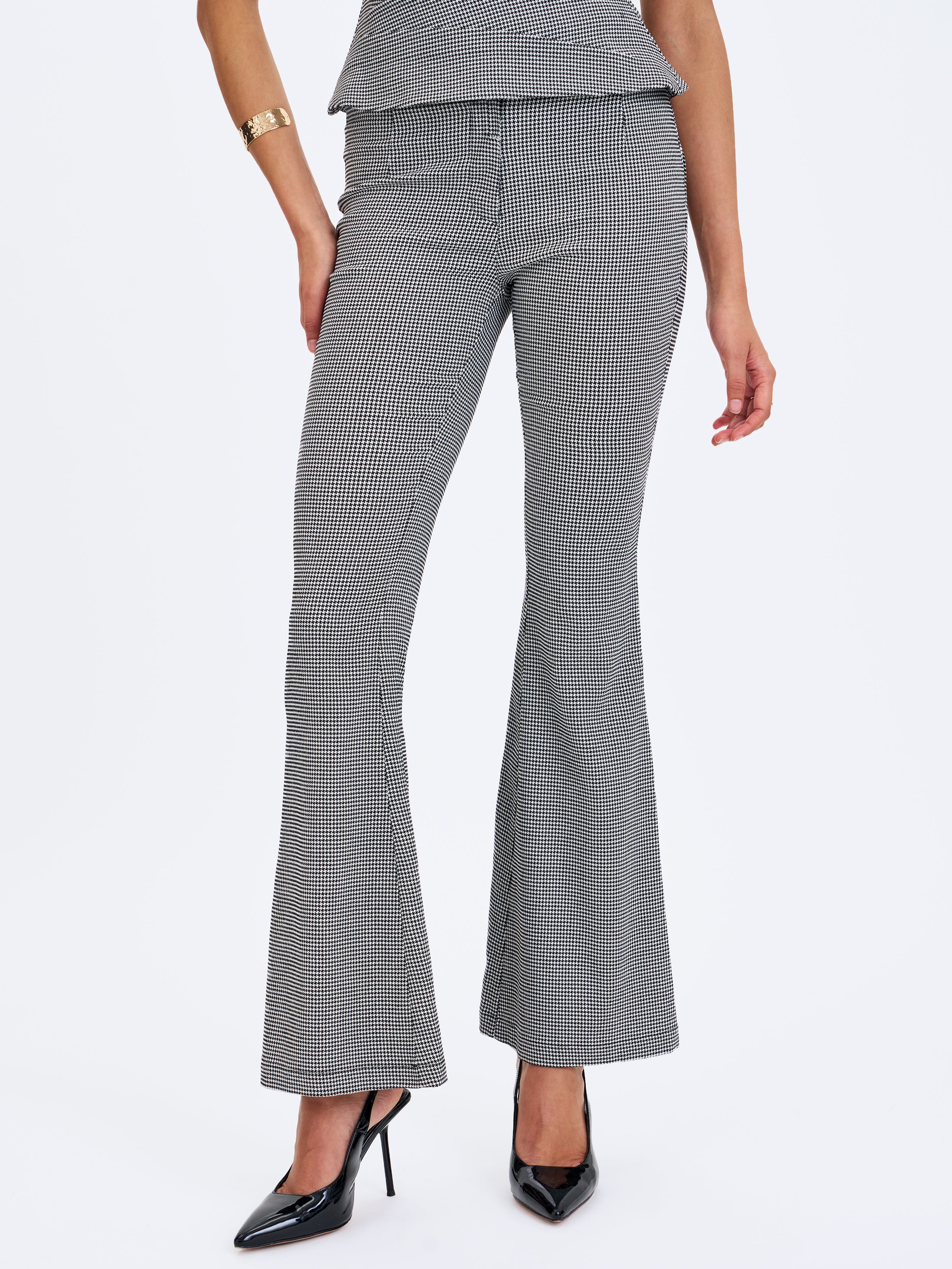 Ulli Micro-Houndstooth Flared Pants