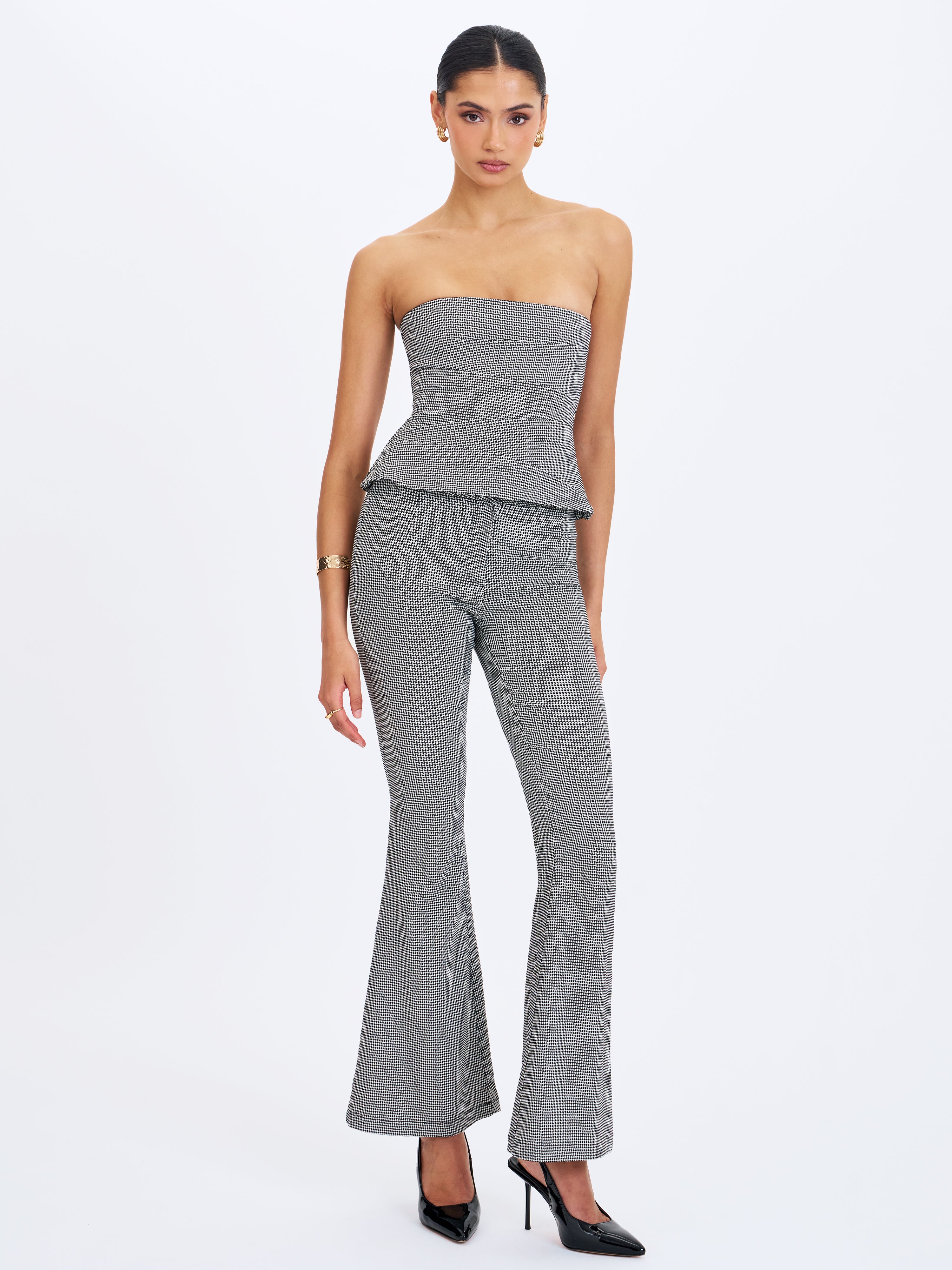 Ulli Micro-Houndstooth Flared Pants
