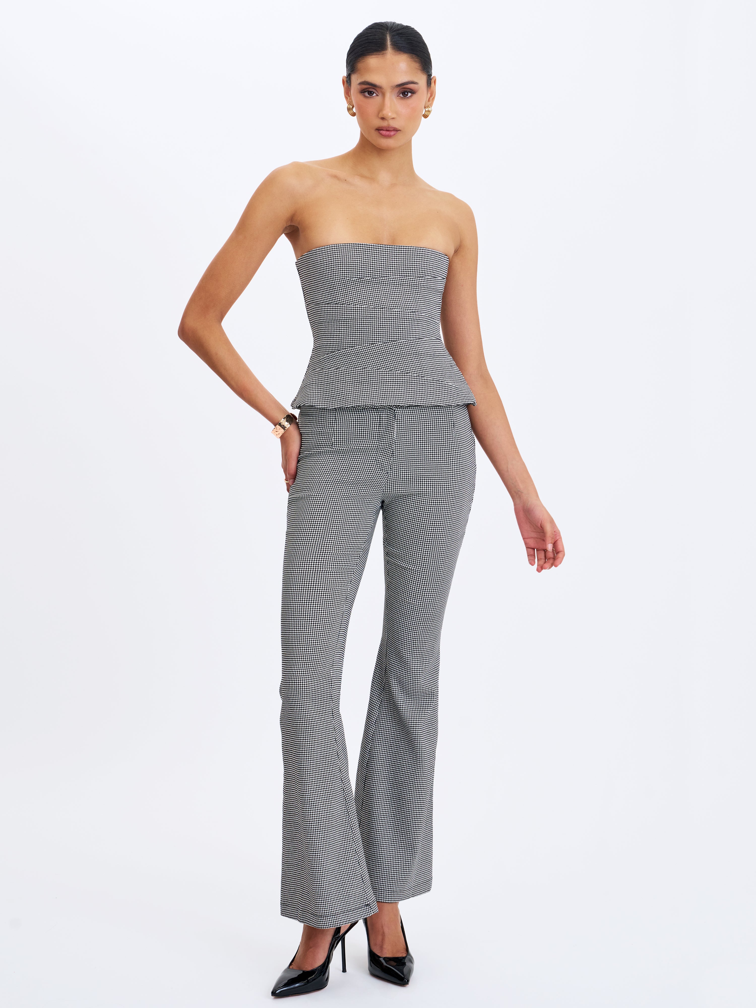 Ulli Micro-Houndstooth Flared Pants