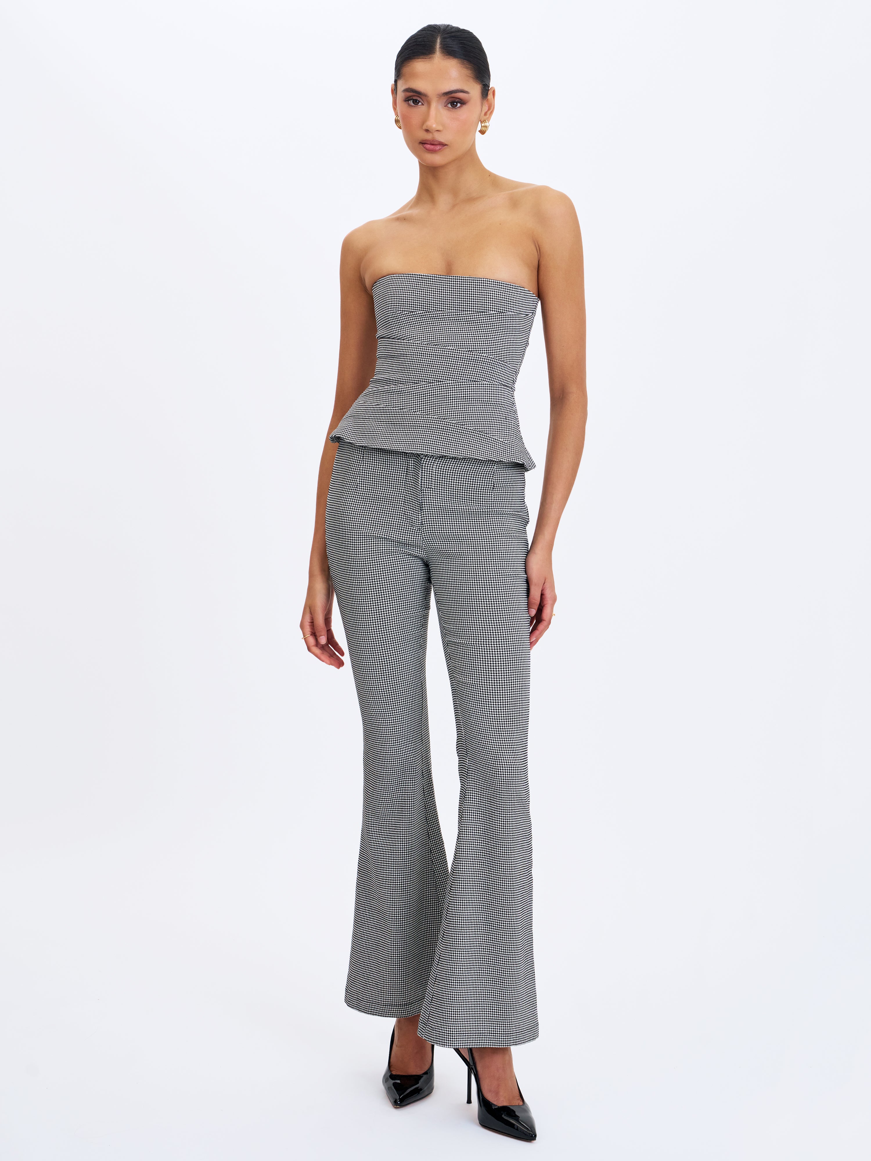Ulli Micro-Houndstooth Flared Pants