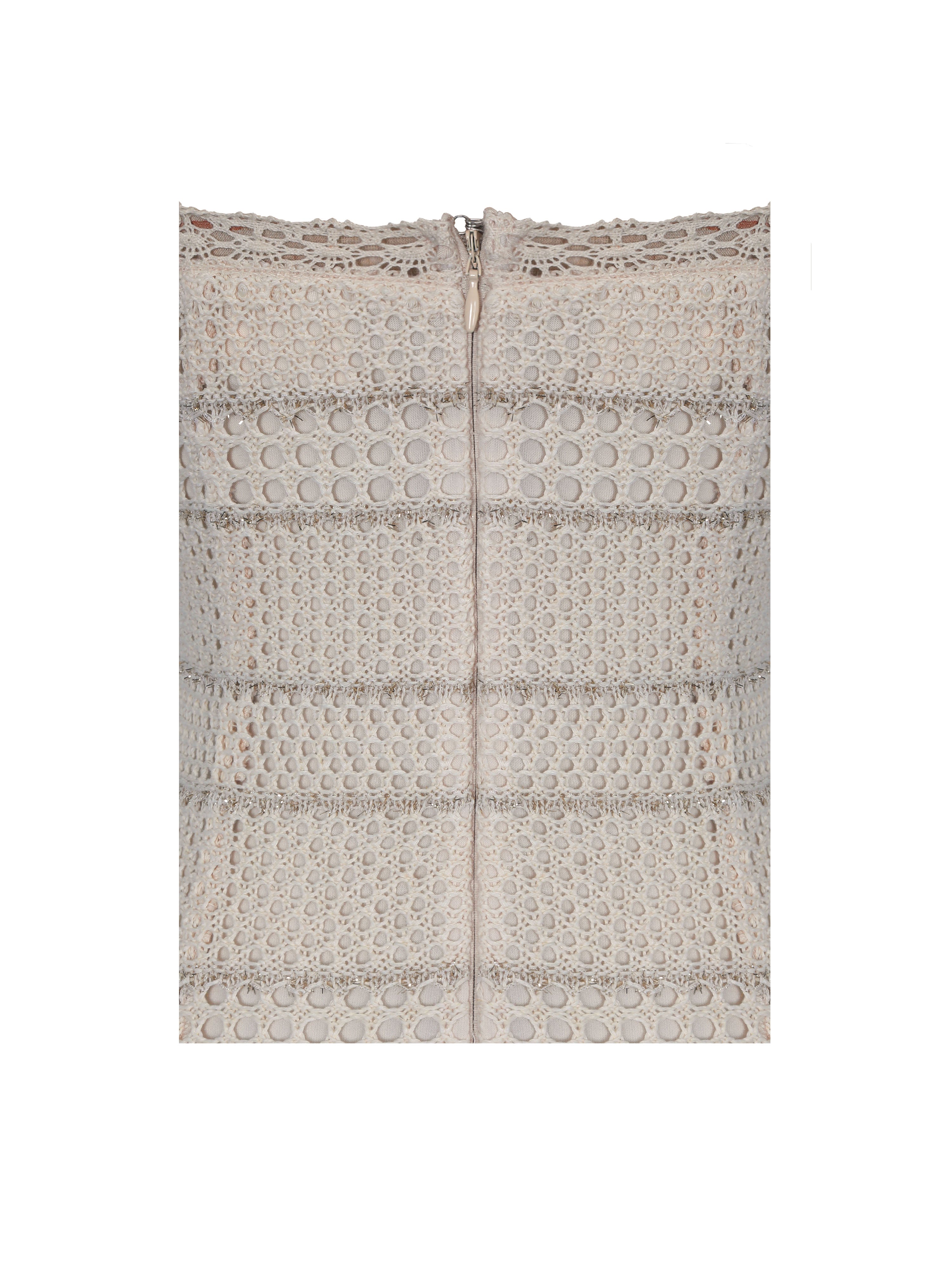 Xiomara Beige & Gold Stripe Crochet Knit Mermaid Midi Dress