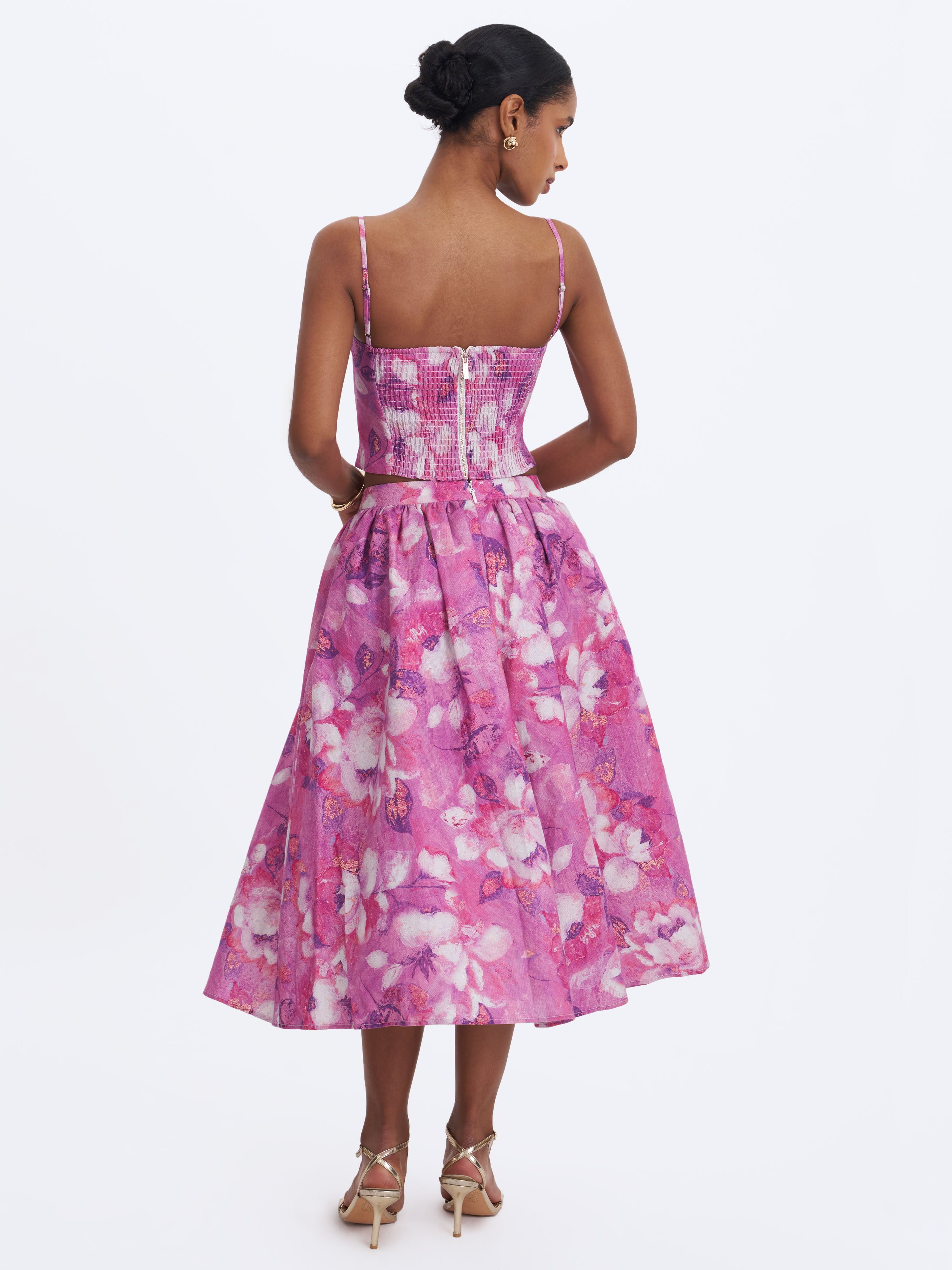 Xalina Blooming Magenta Linen Low-Rise Midi Skirt