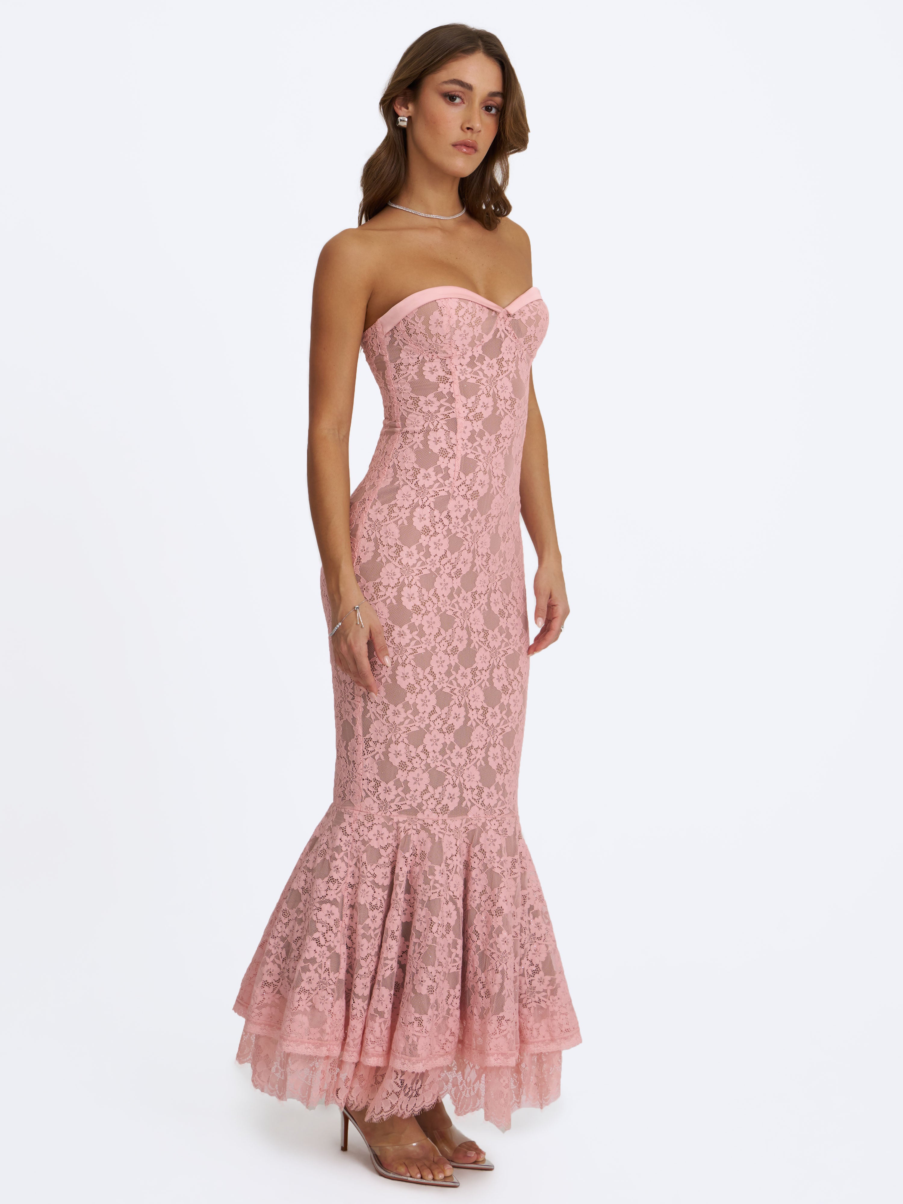 Rosalyn Pink Lace Sweetheart Maxi Mermaid Dress
