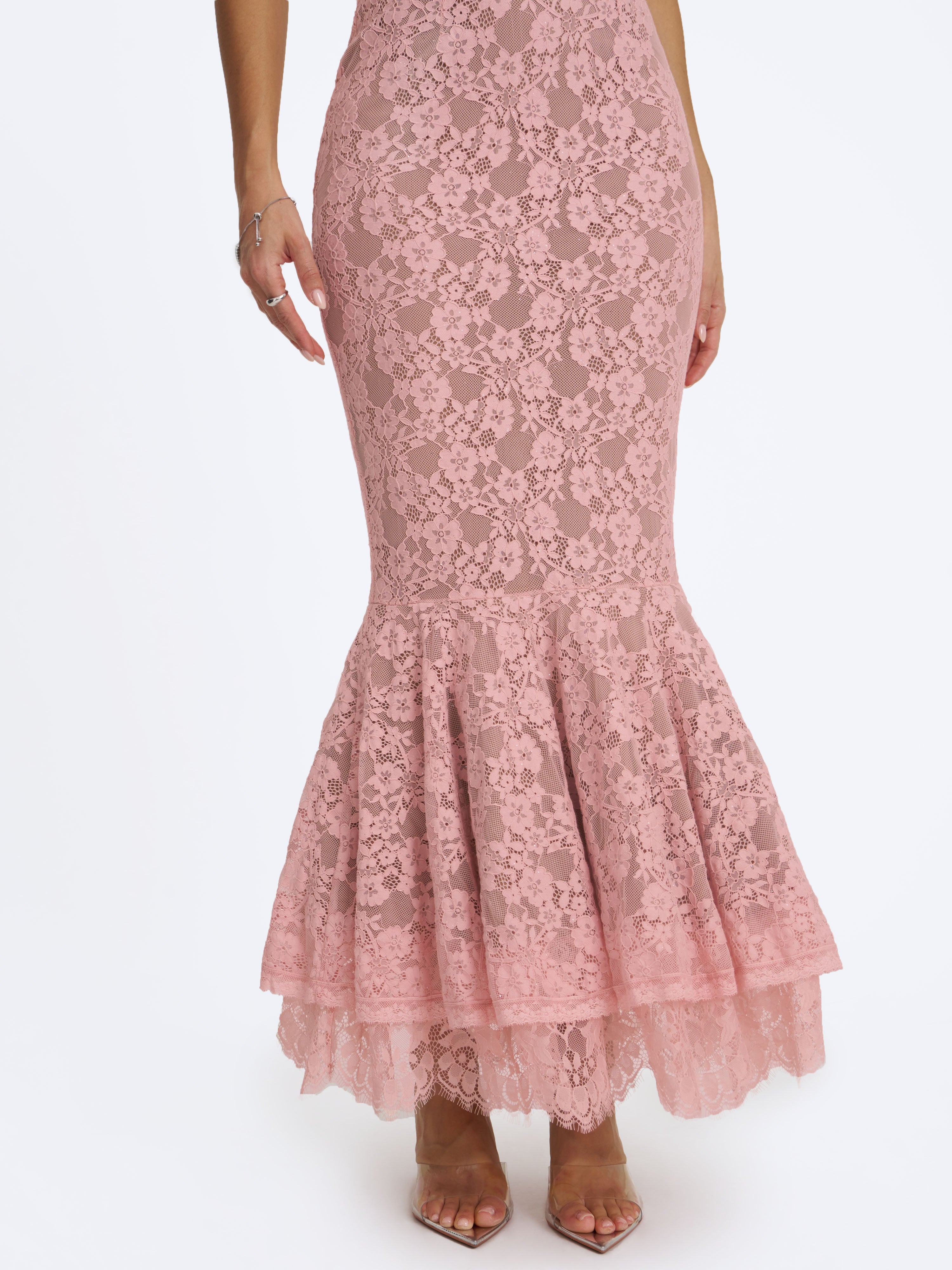 Rosalyn Pink Lace Sweetheart Maxi Mermaid Dress
