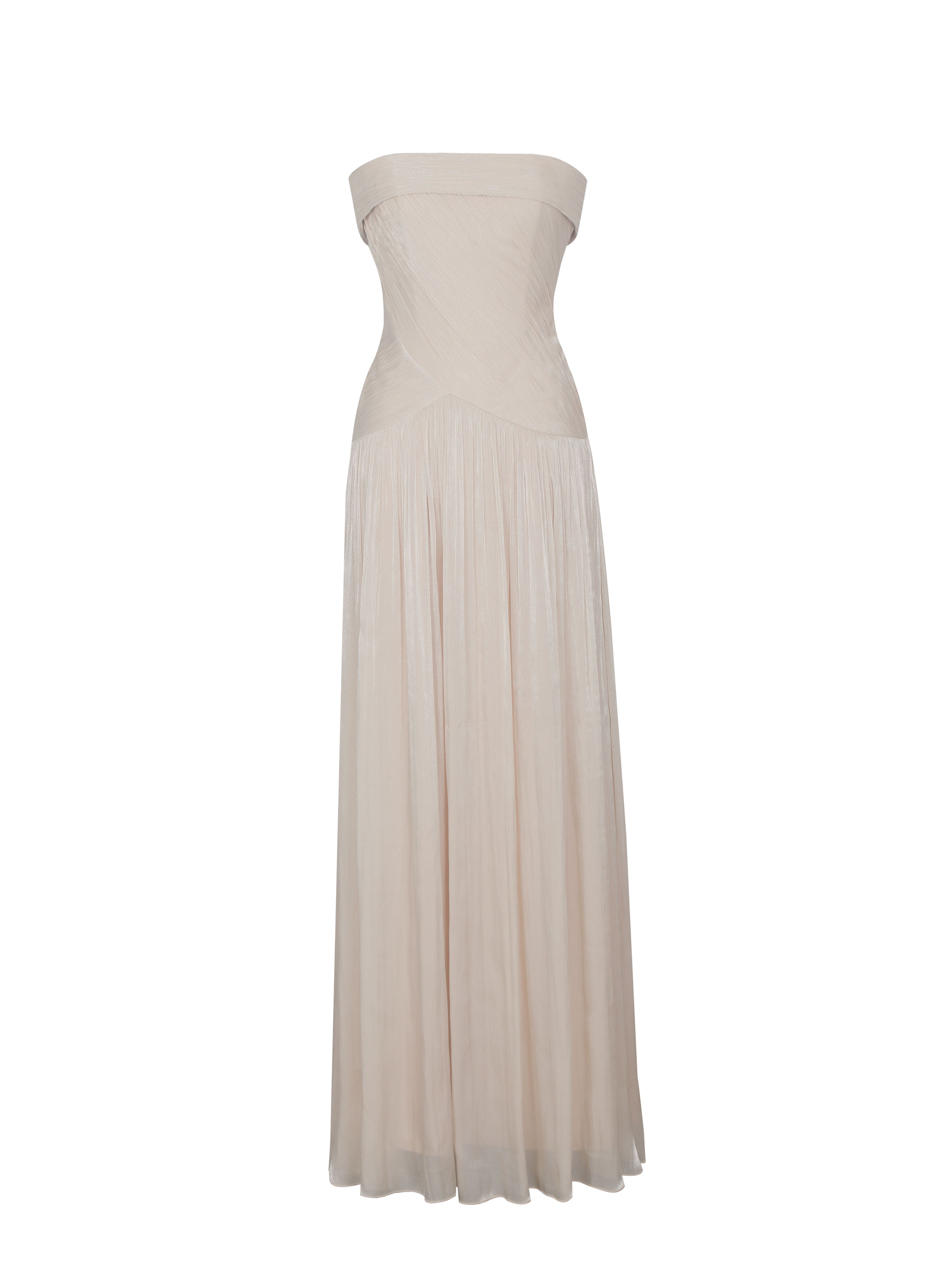 Olivine Light Beige Crystal Organza Strapless Maxi Dress