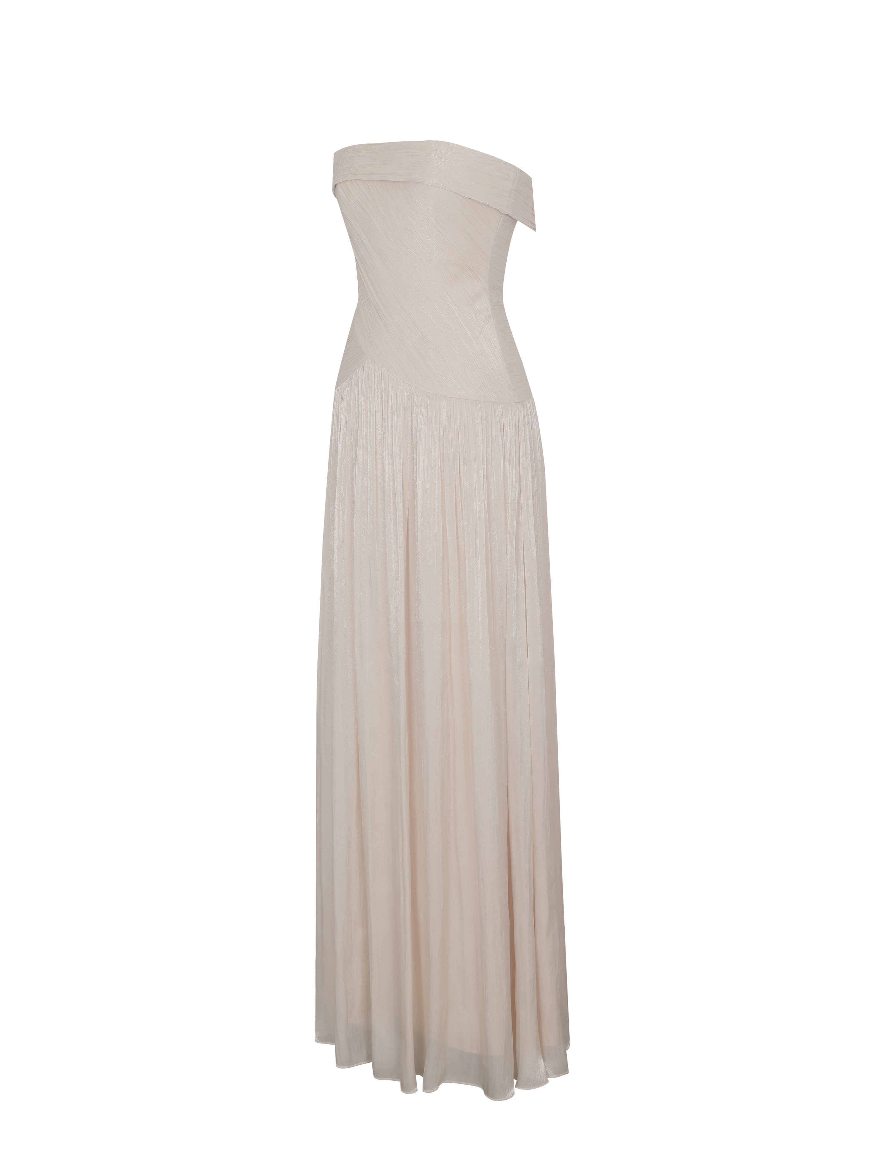 Olivine Light Beige Crystal Organza Strapless Maxi Dress