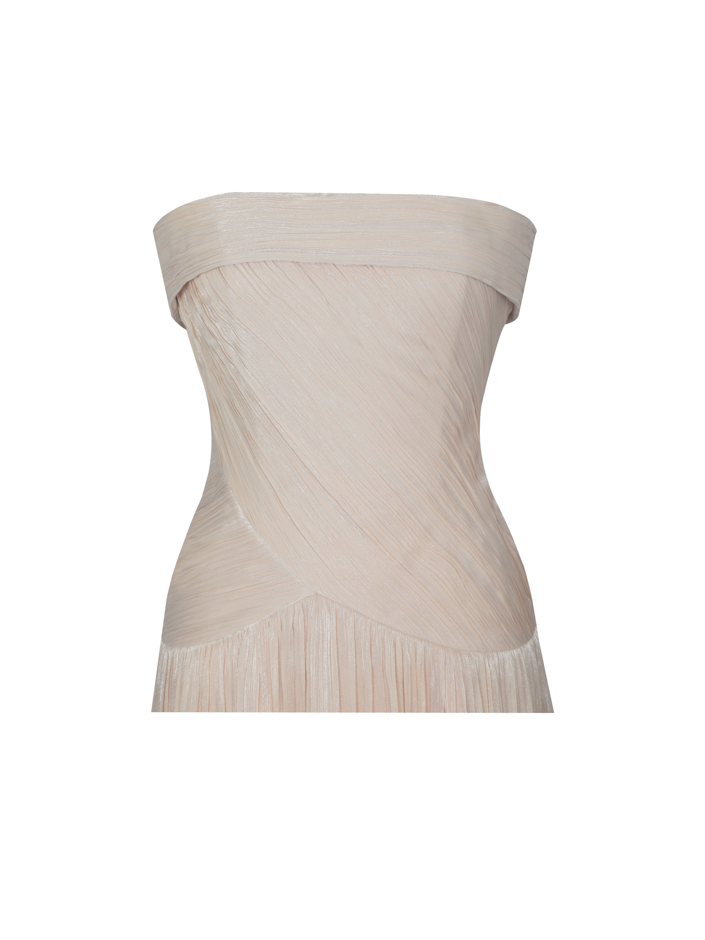 Olivine Light Beige Crystal Organza Strapless Maxi Dress