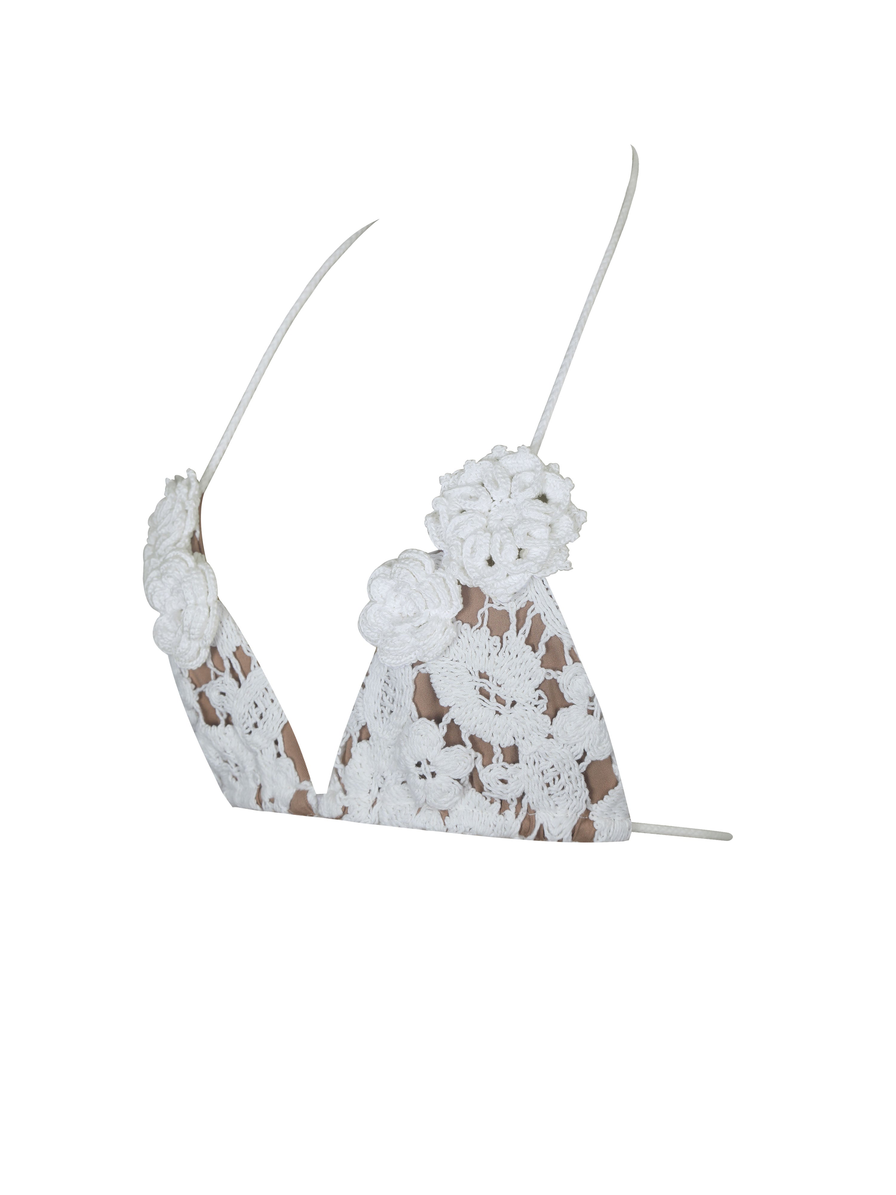 Leila White Floral Crochet Bikini Top