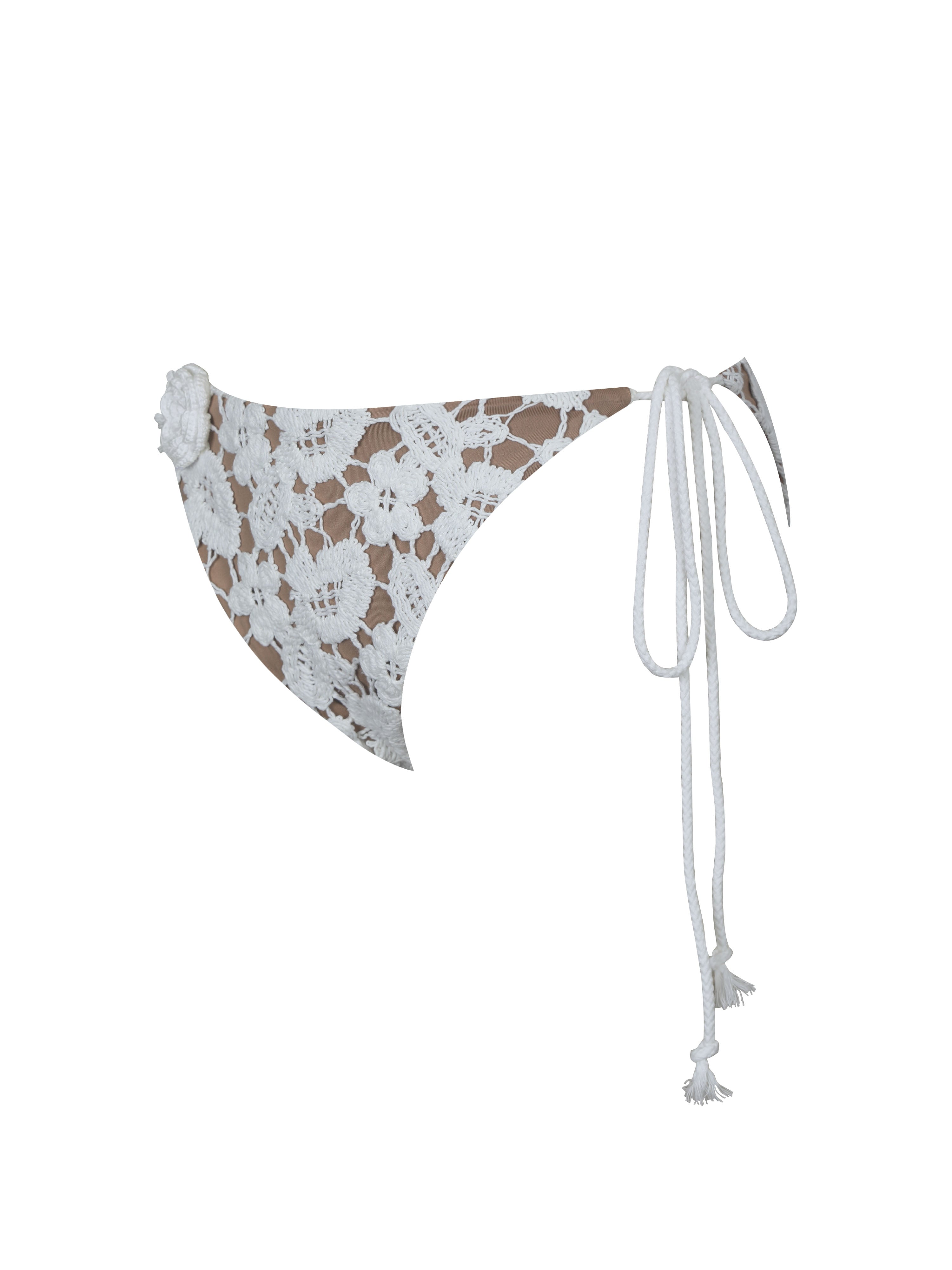 Lela White Floral Crochet Side-Tie Bikini Bottom
