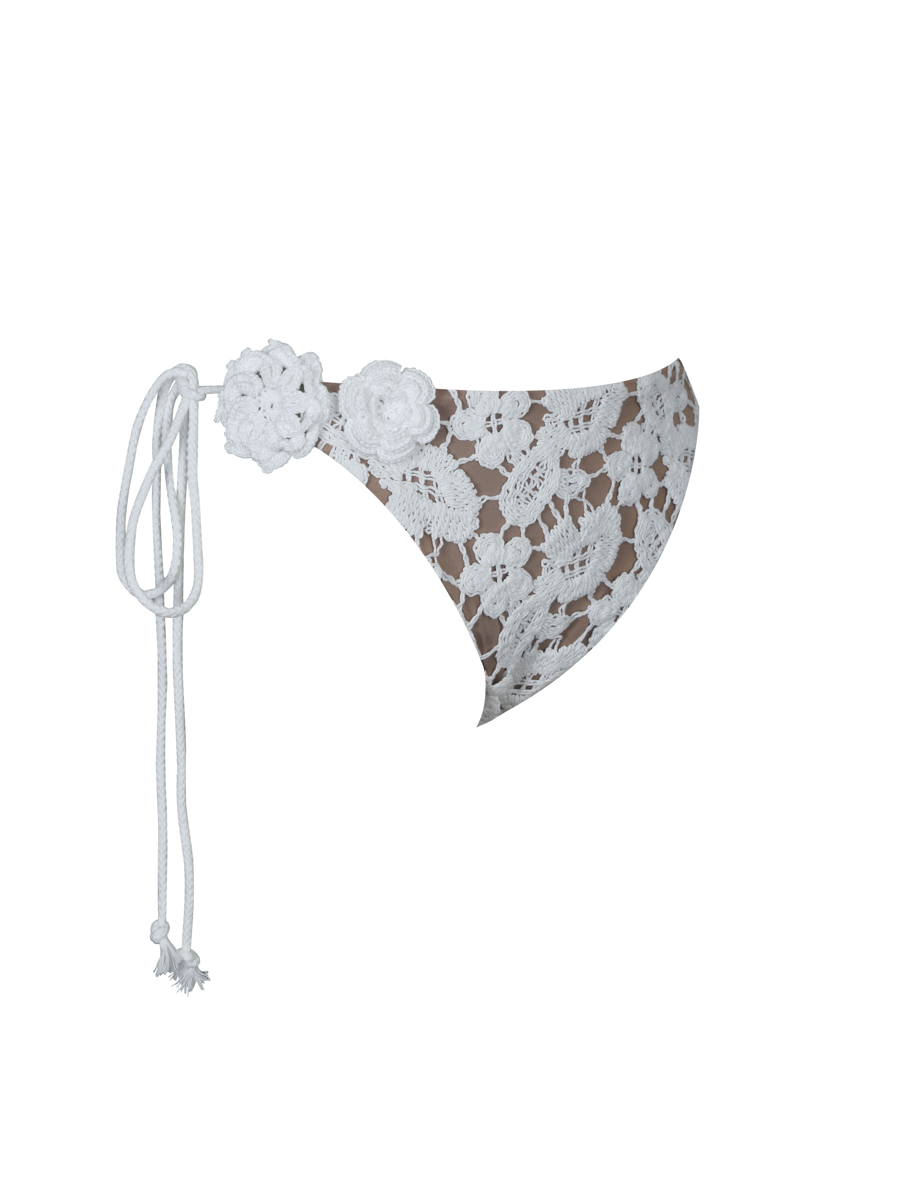 Lela White Floral Crochet Side-Tie Bikini Bottom