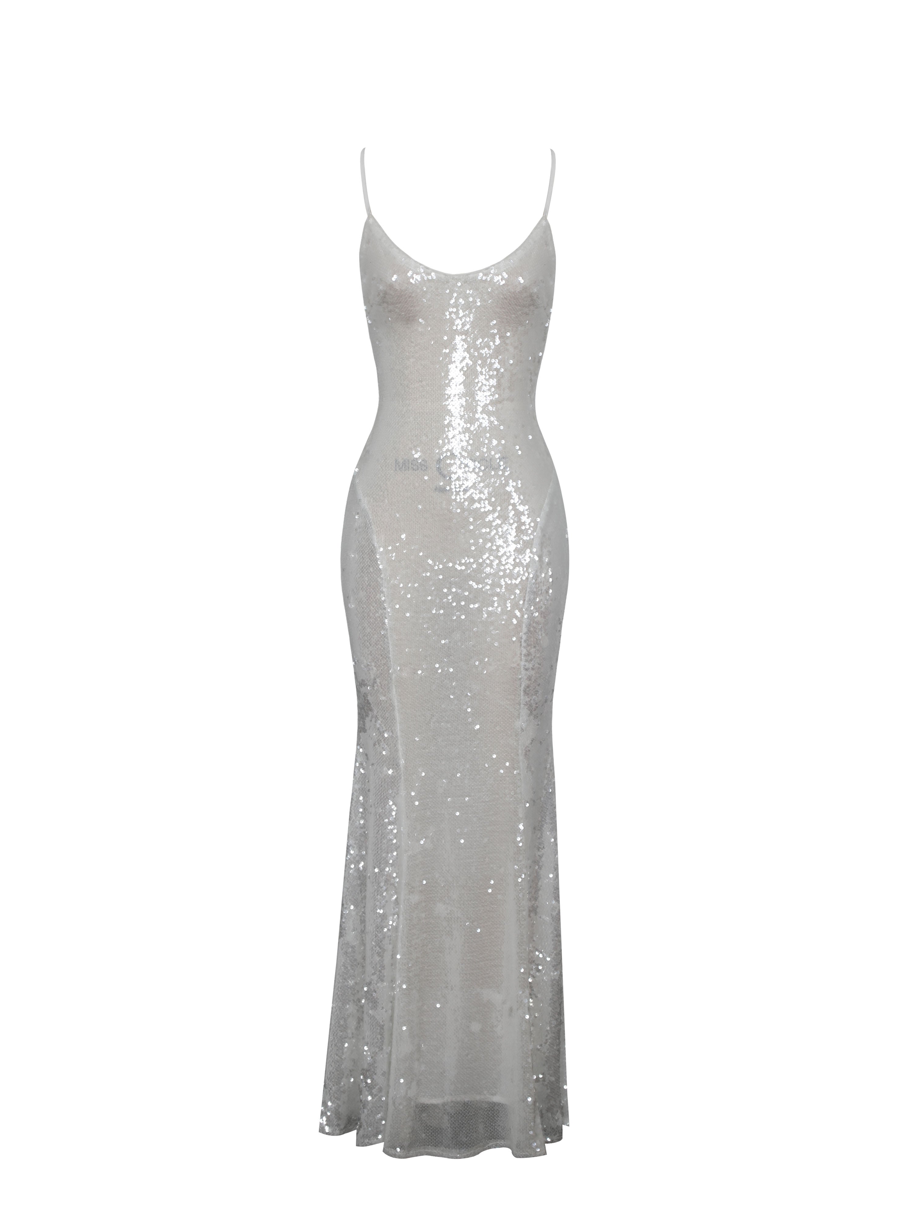 Cameron White Sequin Scoop Neck Mermaid Maxi Dress