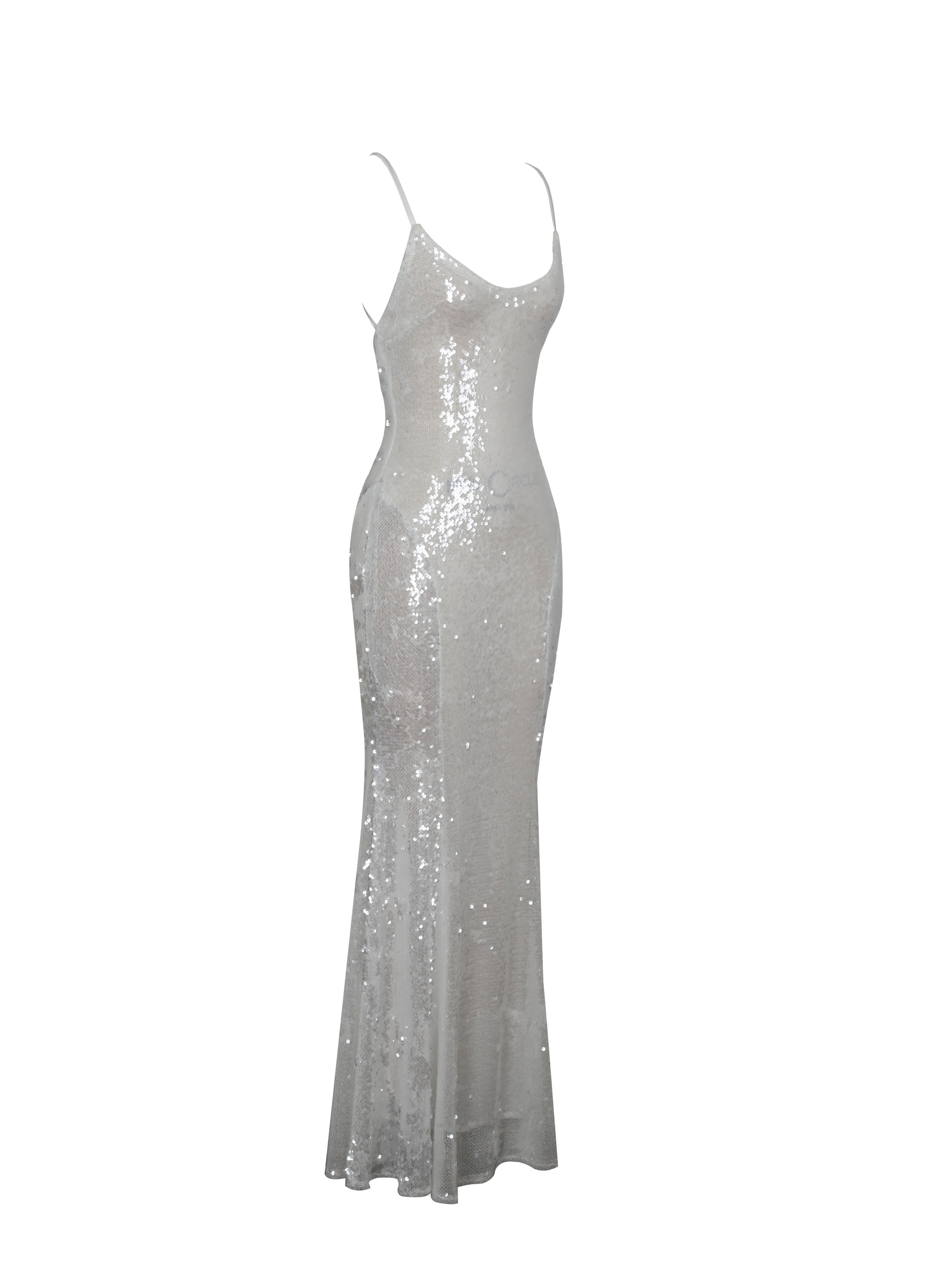 Cameron White Sequin Scoop Neck Mermaid Maxi Dress