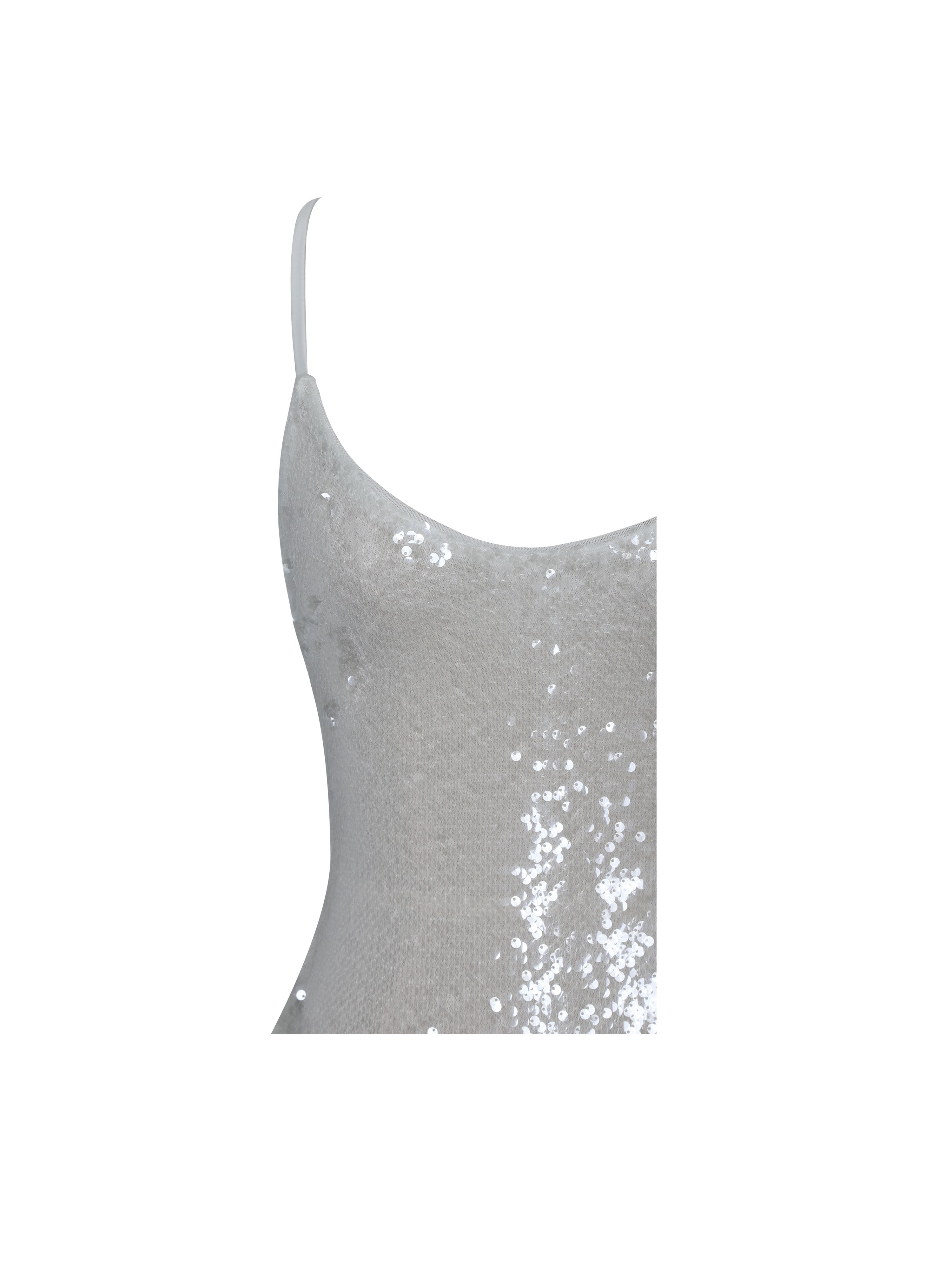 Cameron White Sequin Scoop Neck Mermaid Maxi Dress