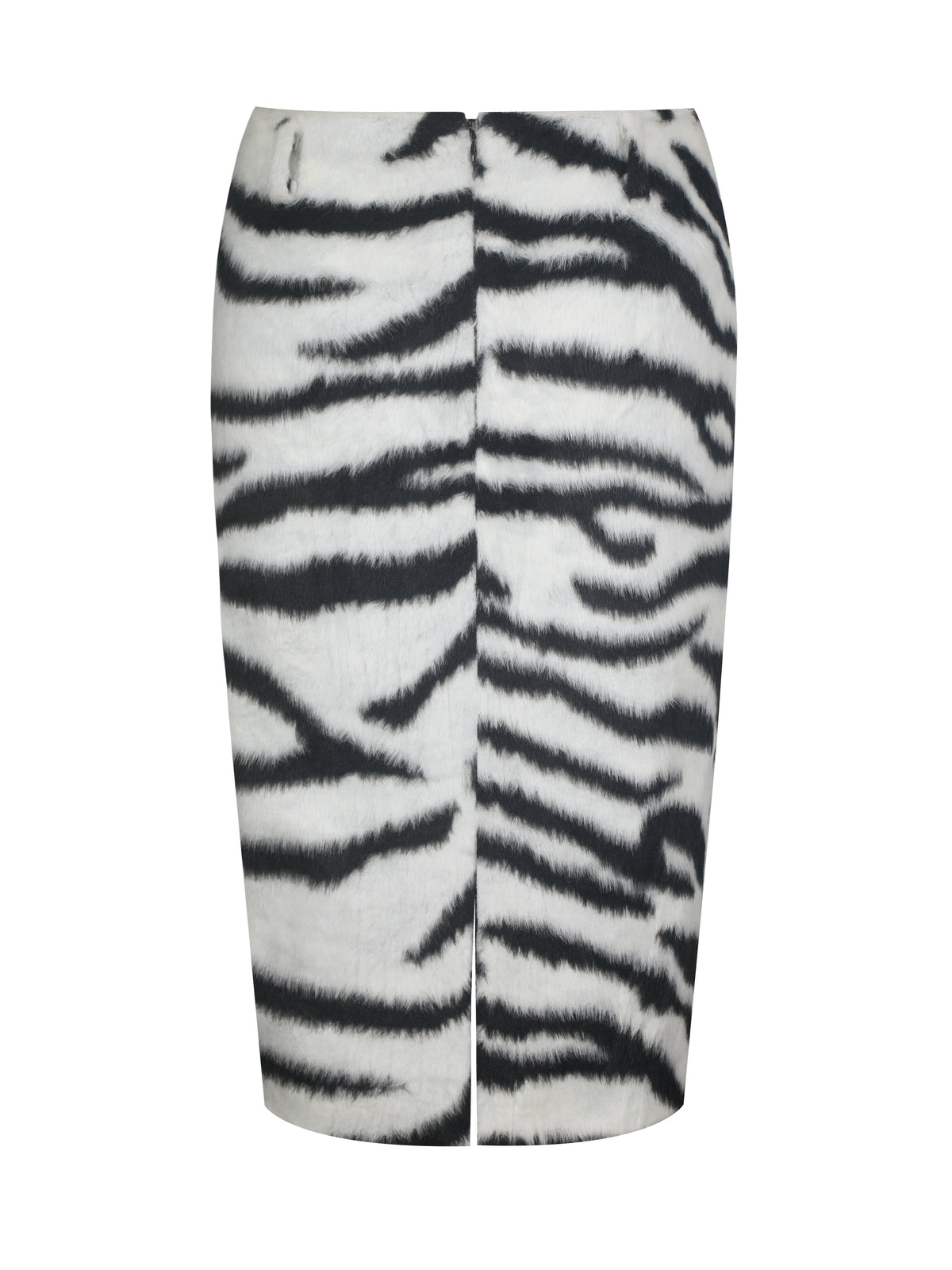 Xylena Black & White Zebra Fur Midi Pencil Skirt