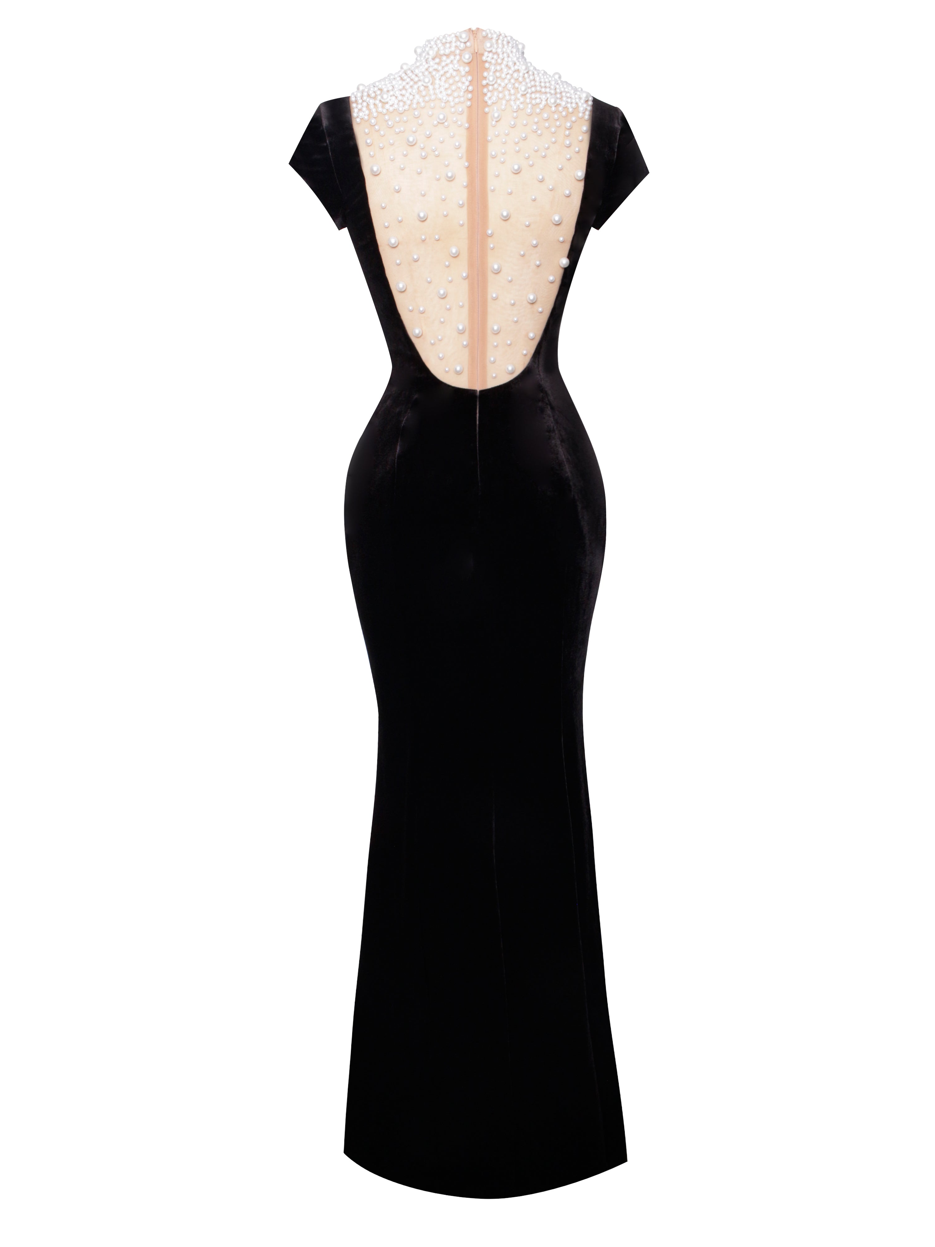 Rachael Black Velvet Pearl Embellished Gown