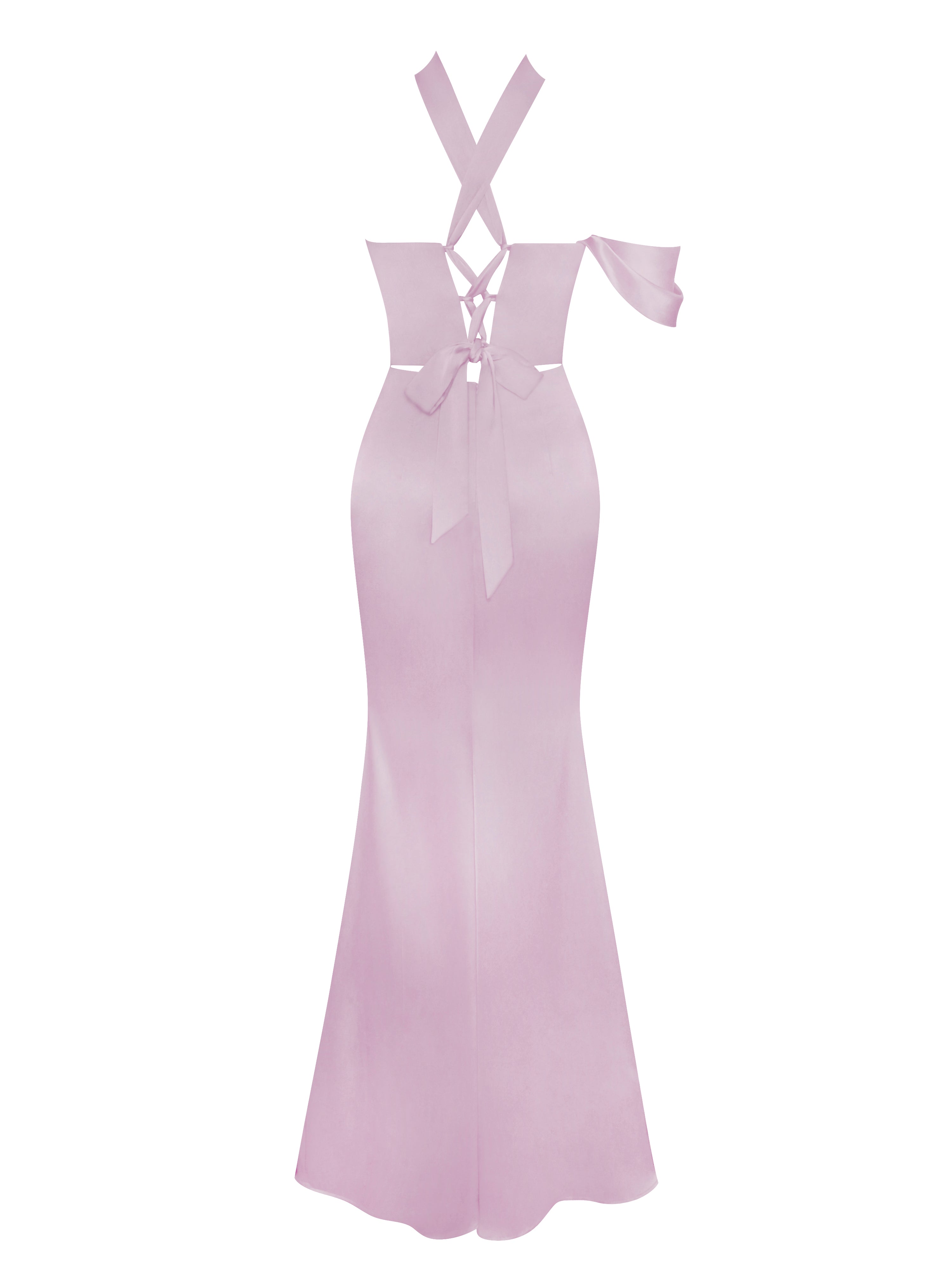 Ivona Mauve Halter Neck Double Duchess Satin Gown