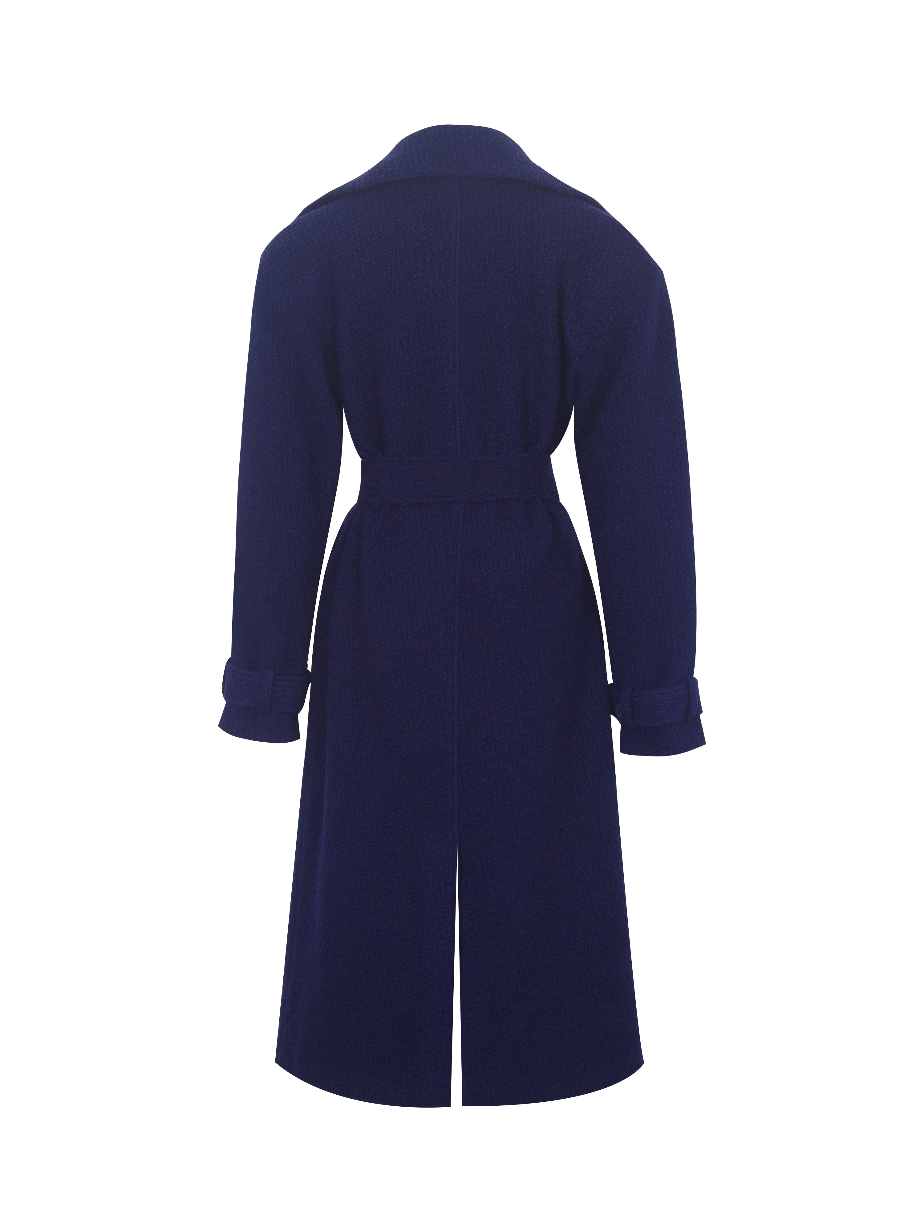 Jaelyn Midnight Blue Wool Blend Double-Breasted Belted Coat
