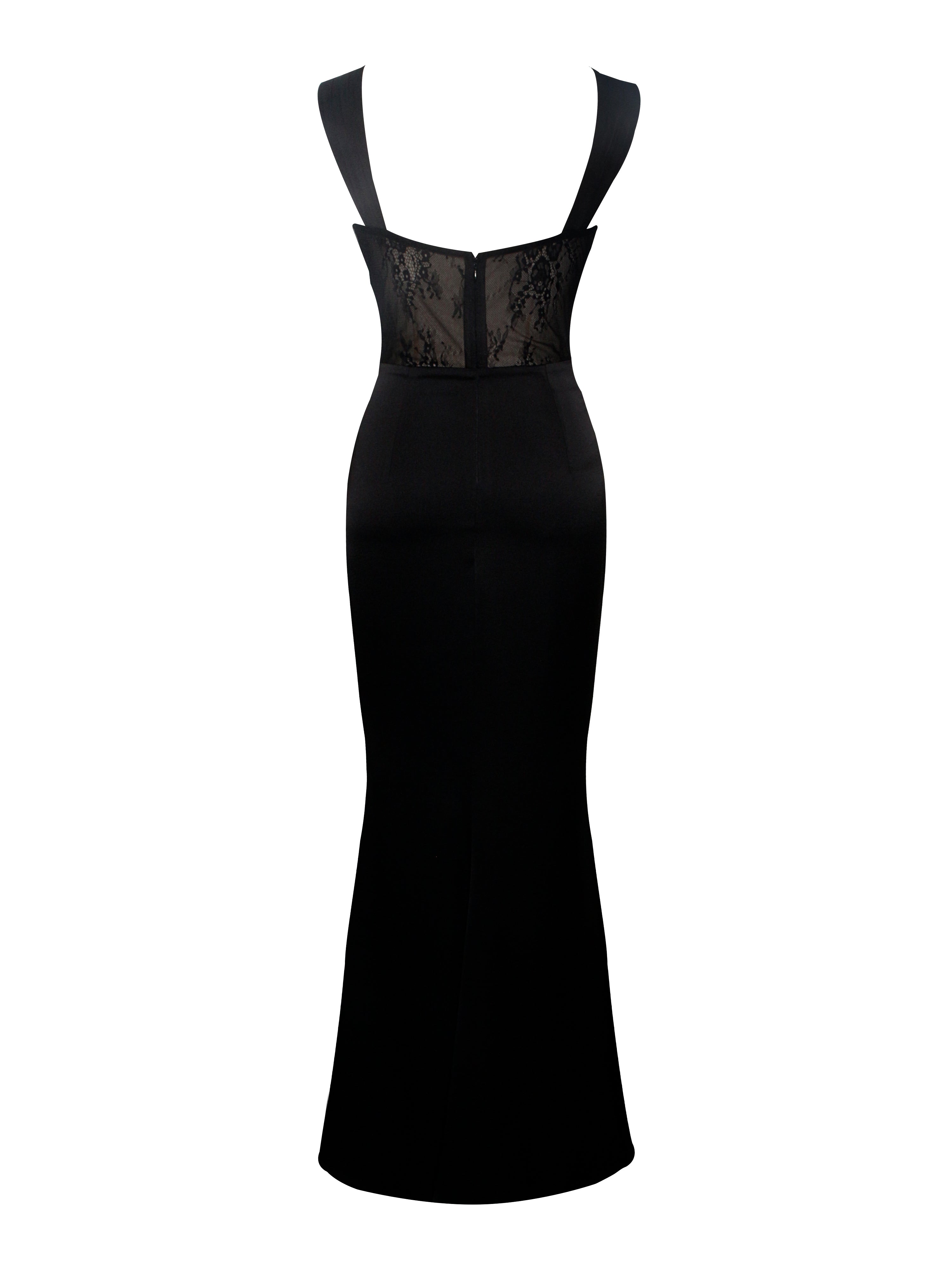 Miss Circle Women Camila Black Satin and Lace Maxi Dress Miss Circle Women Camila Black Satin and Lace Maxi Dress