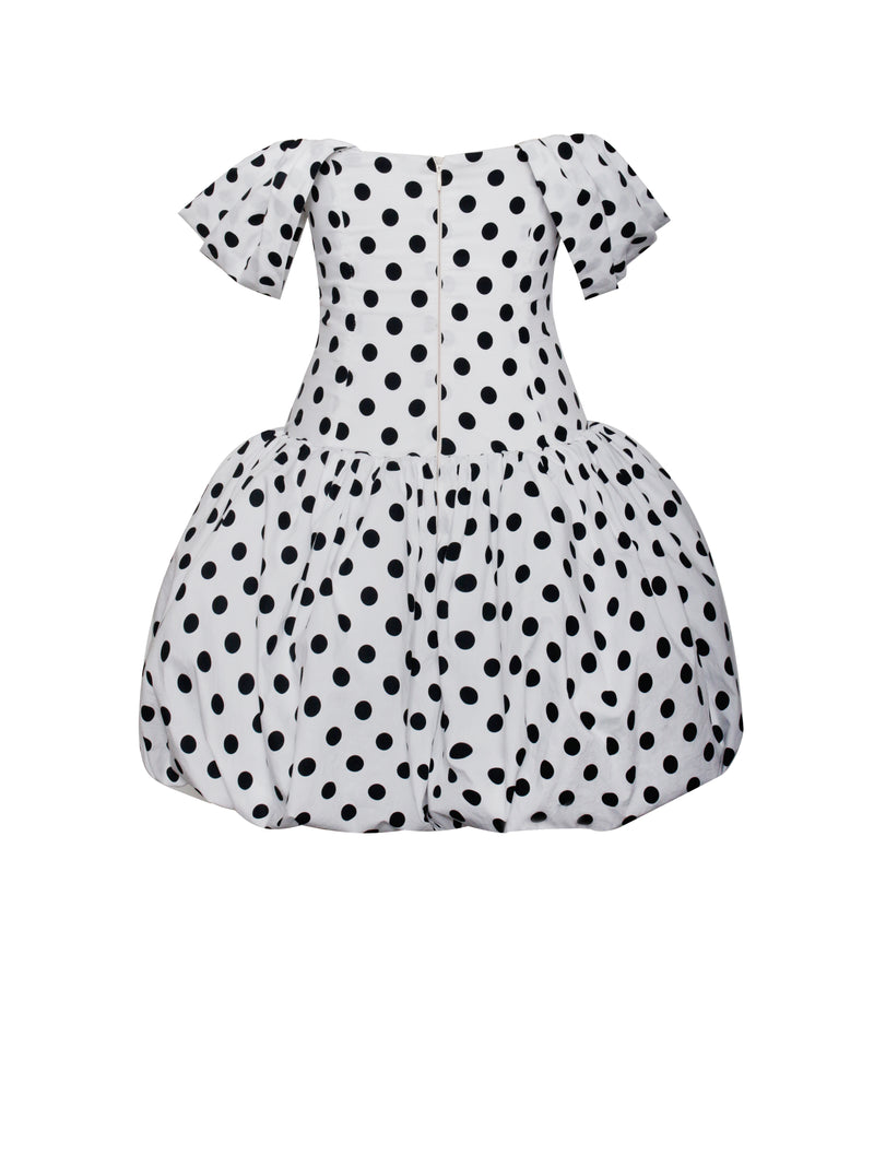 Umika White Polka Dots Bubble Hem Mini Dress