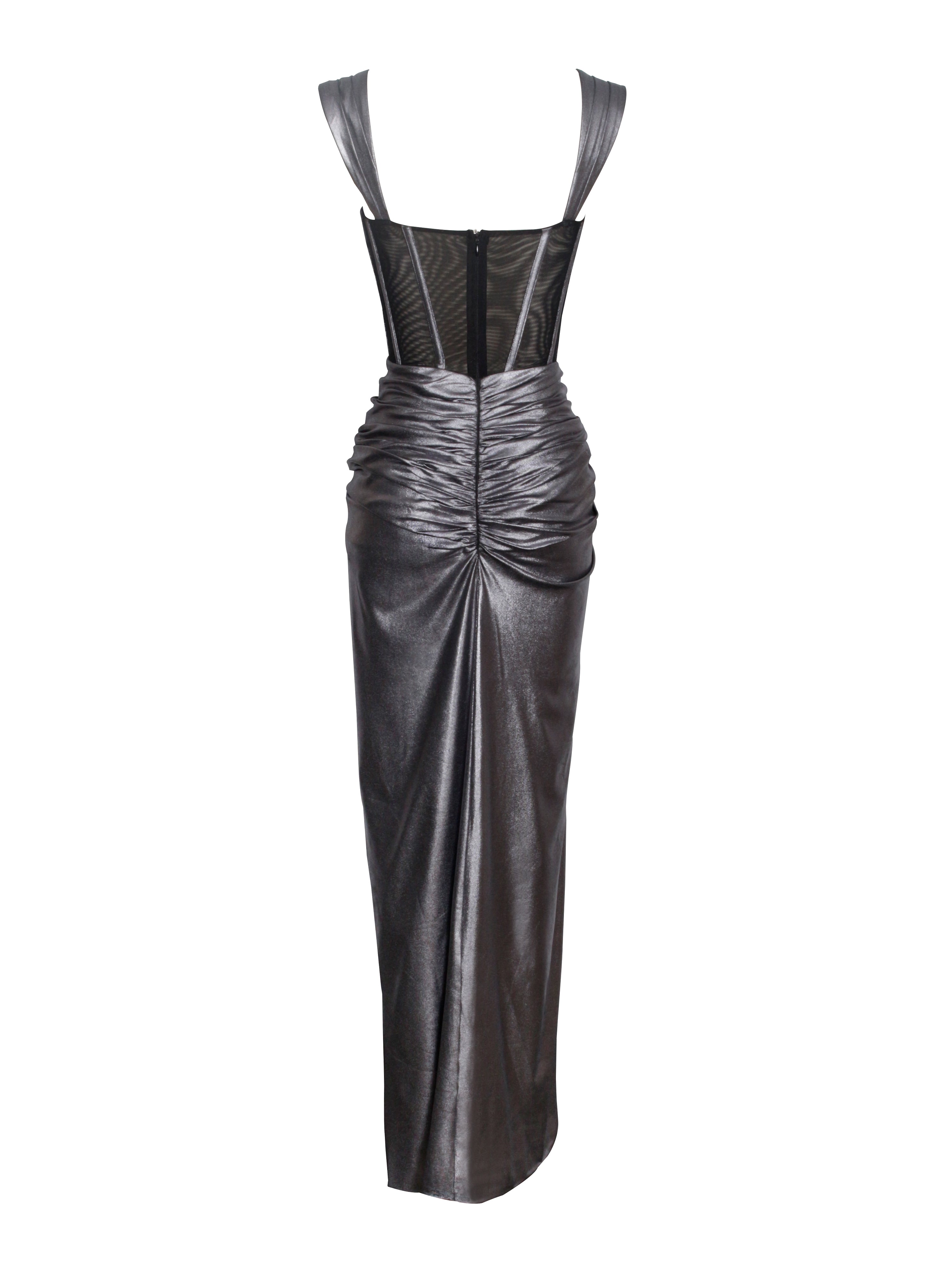 Odessa Silver Metallic Corset Maxi Dress