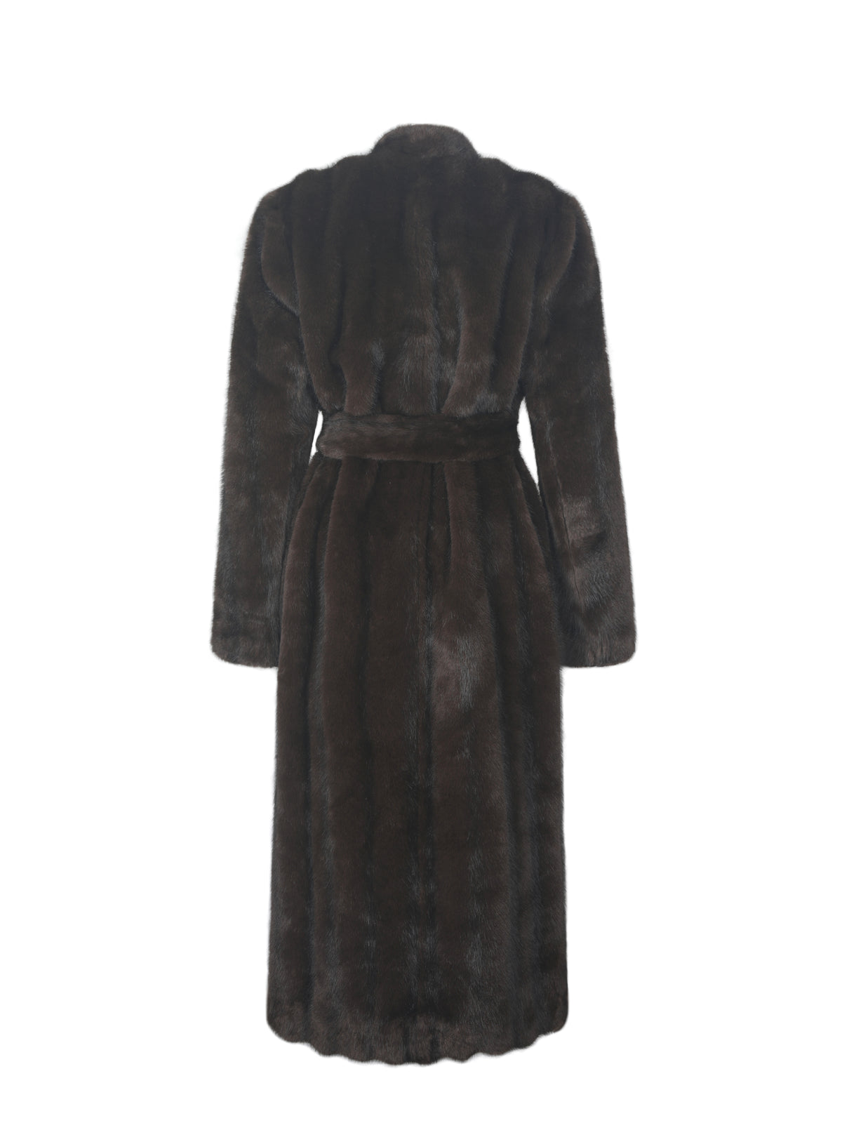 Celine Espresso Faux Mink Belted Longline Coat