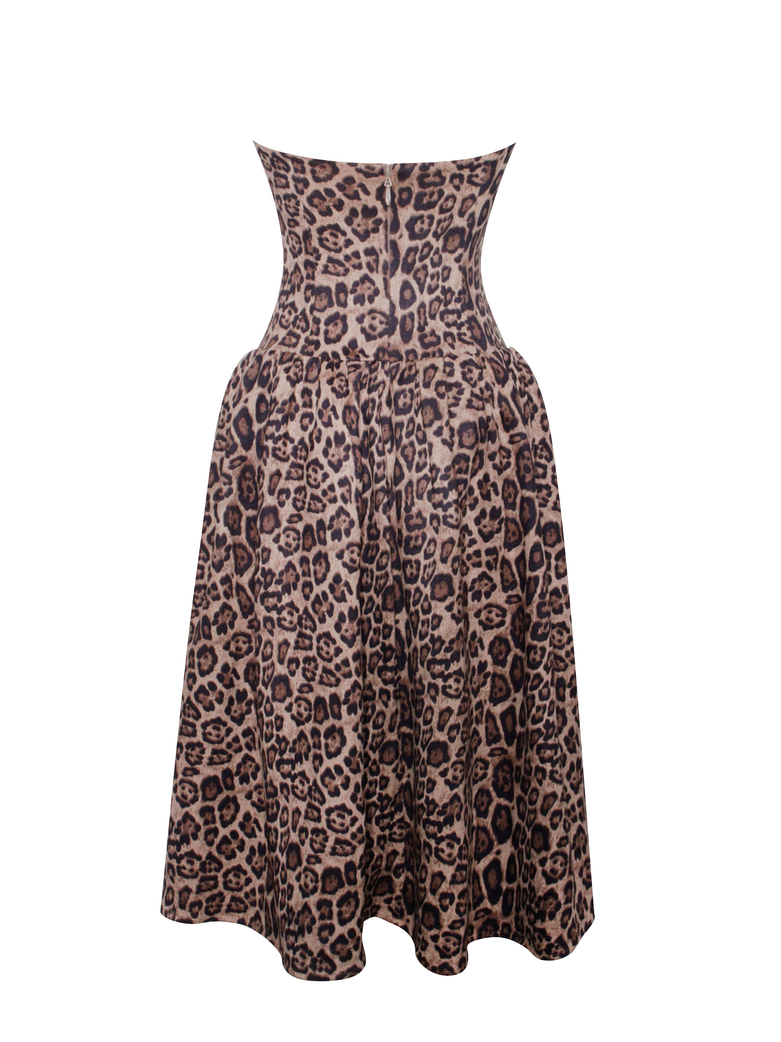 Uchenna Cheetah Print Stretchy Strapless Midi Dress with lace trim