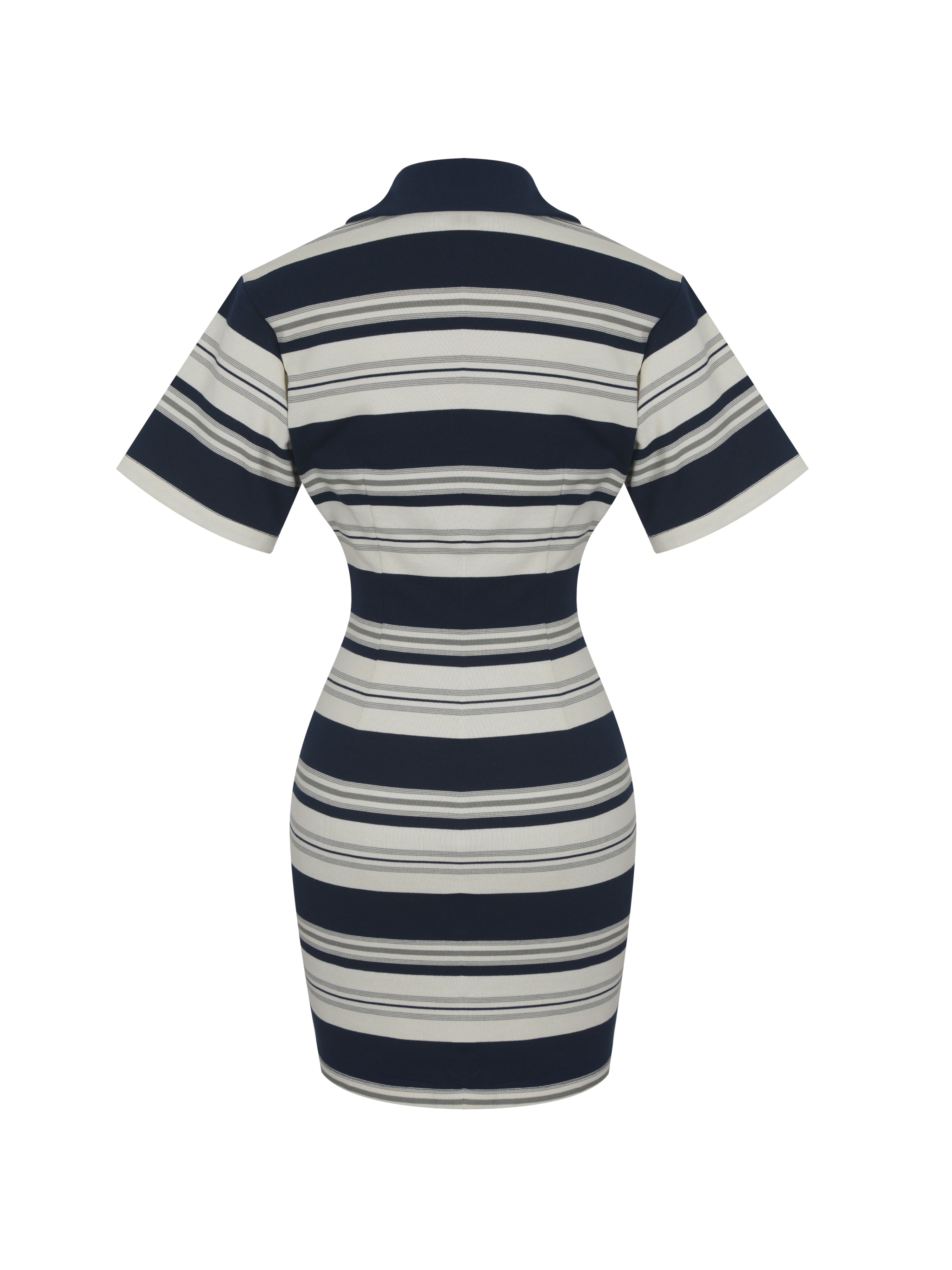 Whitley Navy & Ivory Piqué Cotton Striped Collared Mini Dress