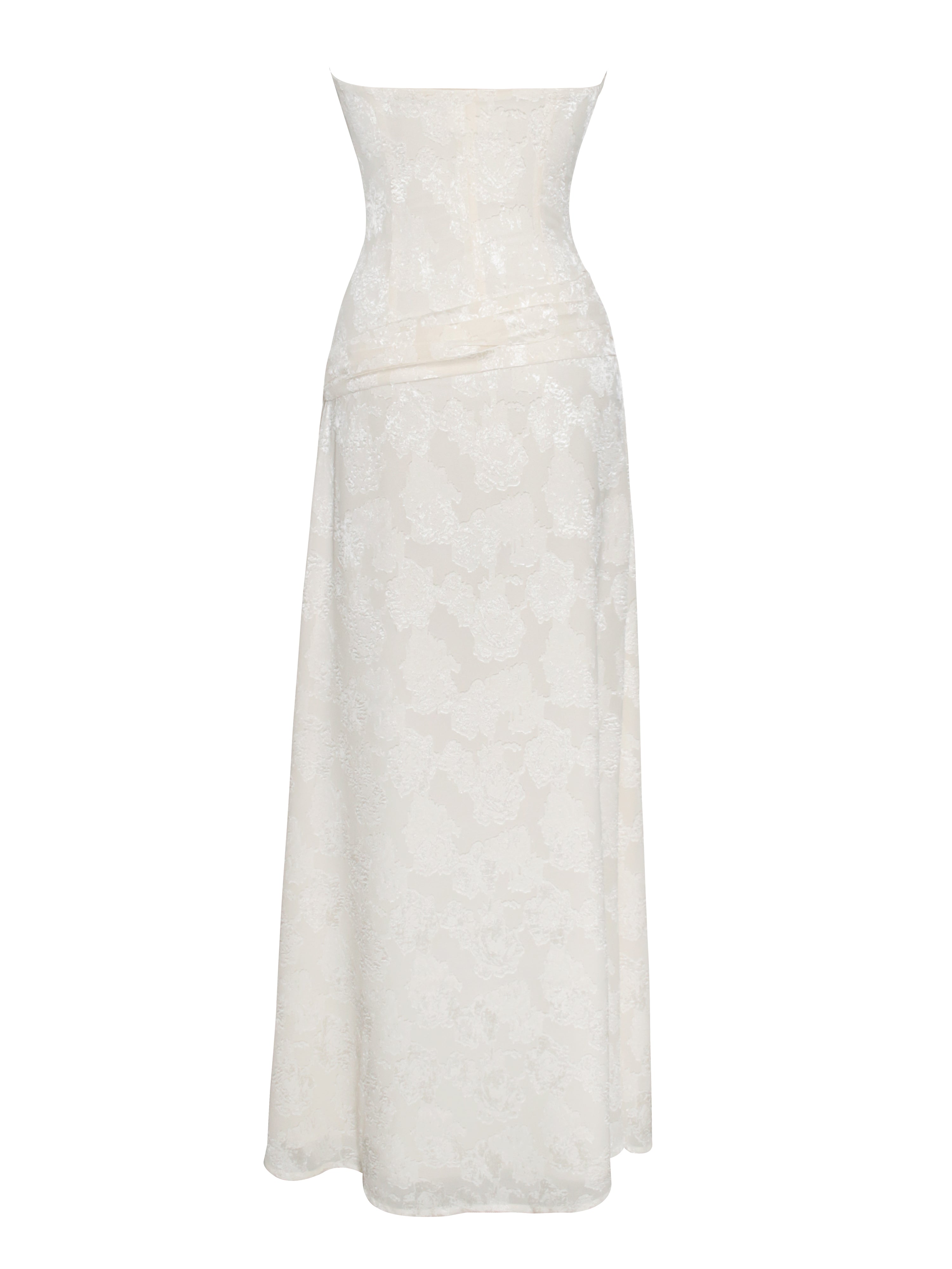 Miss Circle Women's Xatia Off White Jacquard Textured High Slit Maxi Dress - Beige Miss Circle Women's Xatia Off White Jacquard Textured High Slit Maxi Dress - Beige
