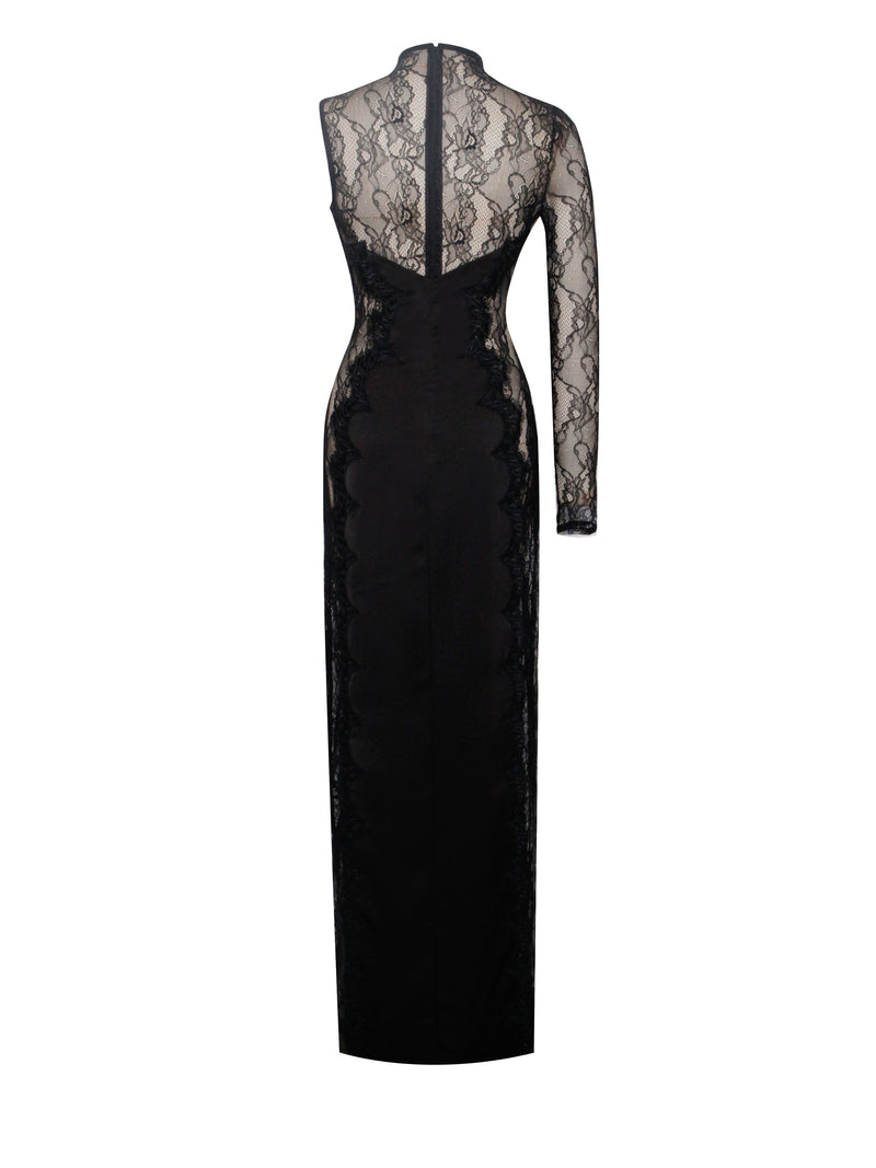 Weslyn Black Satin Lace High Slit Dress – Miss Circle