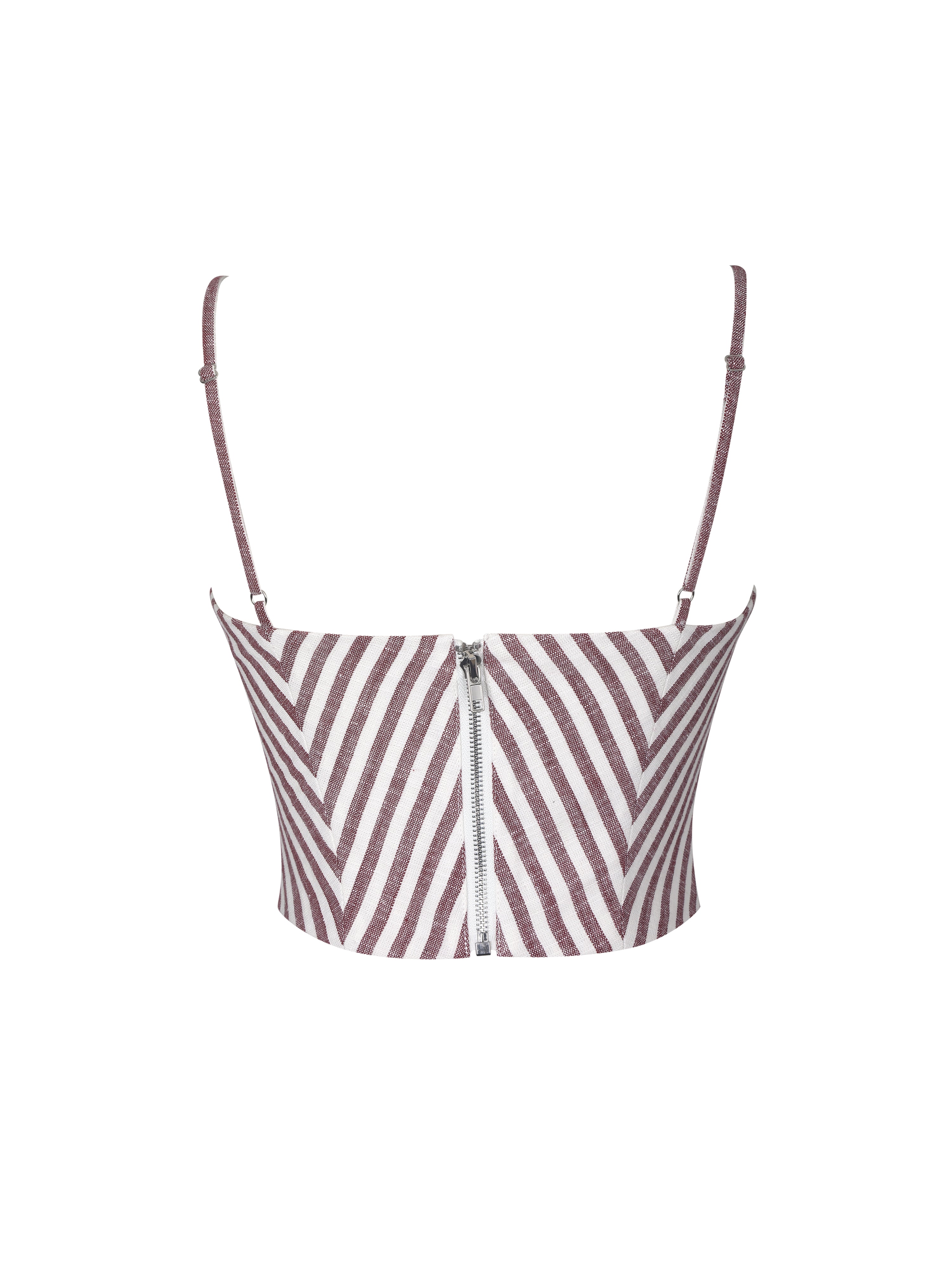 Xola Red & White Chevron Striped Linen Cropped Top