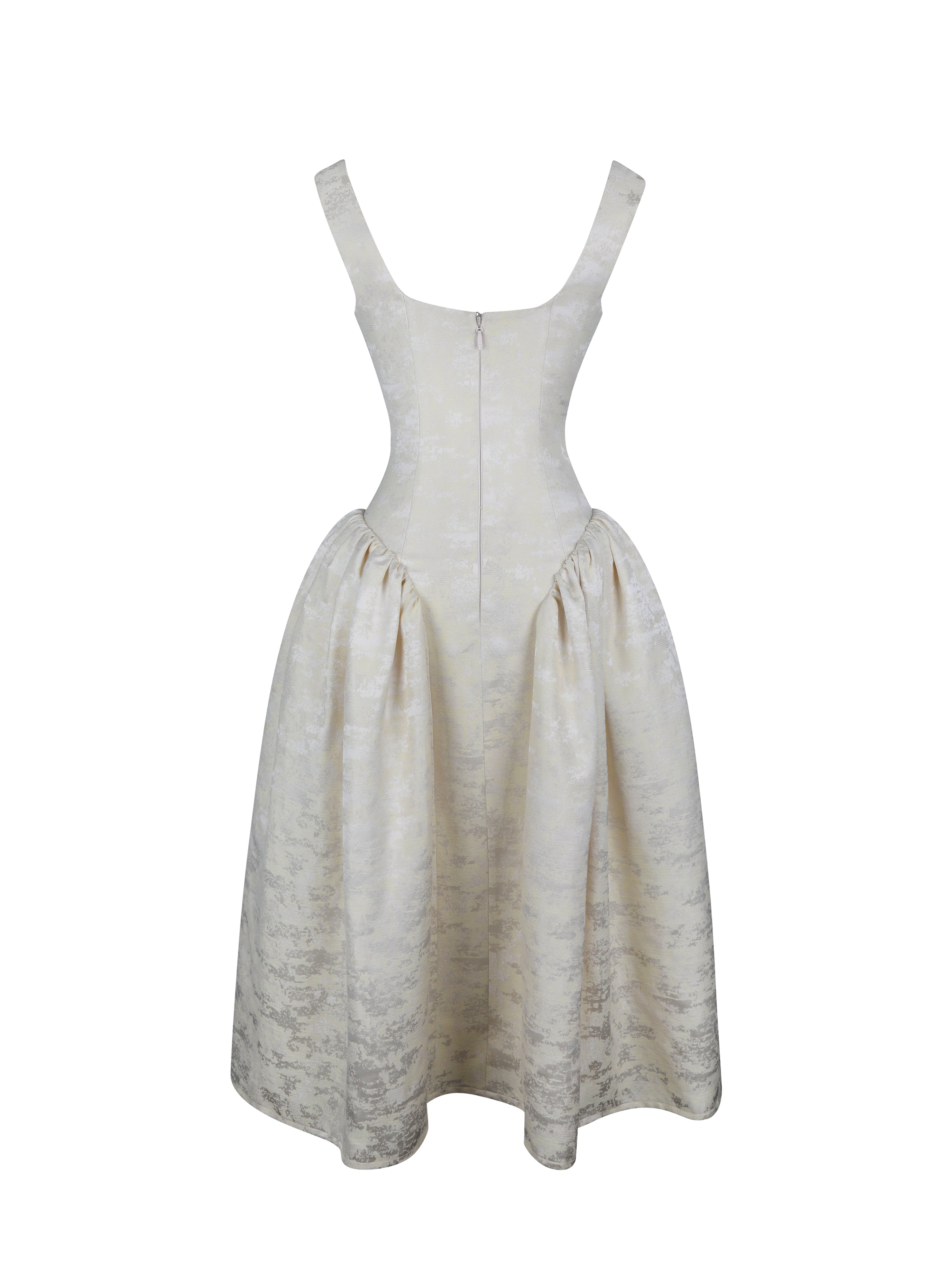 Chelsea Ivory Jacquard Ruched Bust Sweetheart Midi Dress