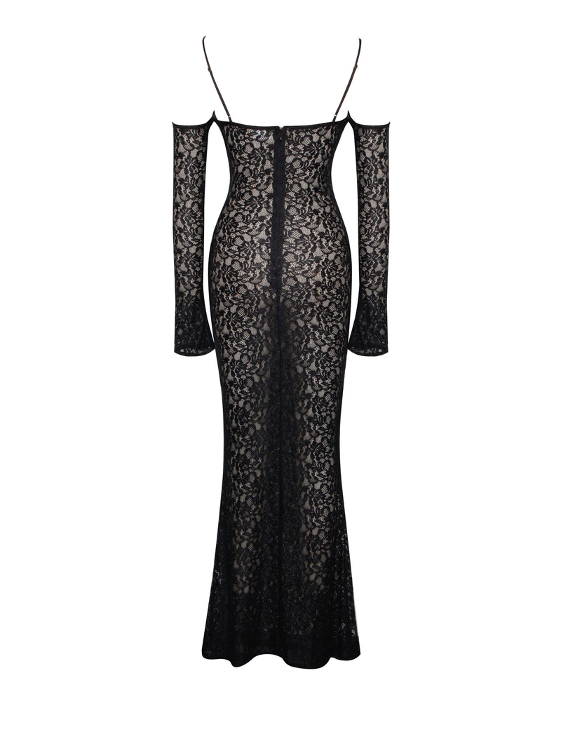 Udaya Black Lace Long Sleeve Maxi Dress
