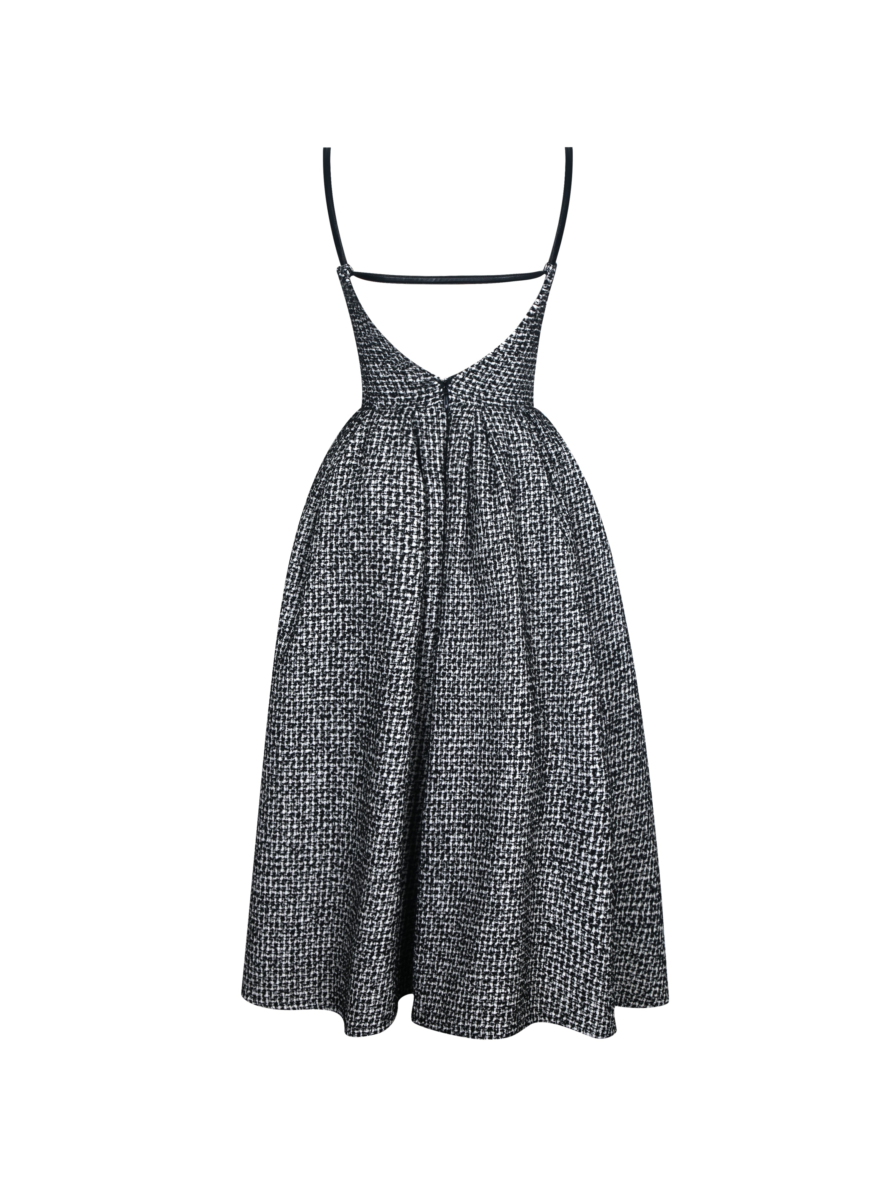 Katalina Black & White Tweed Backless Midi Dress
