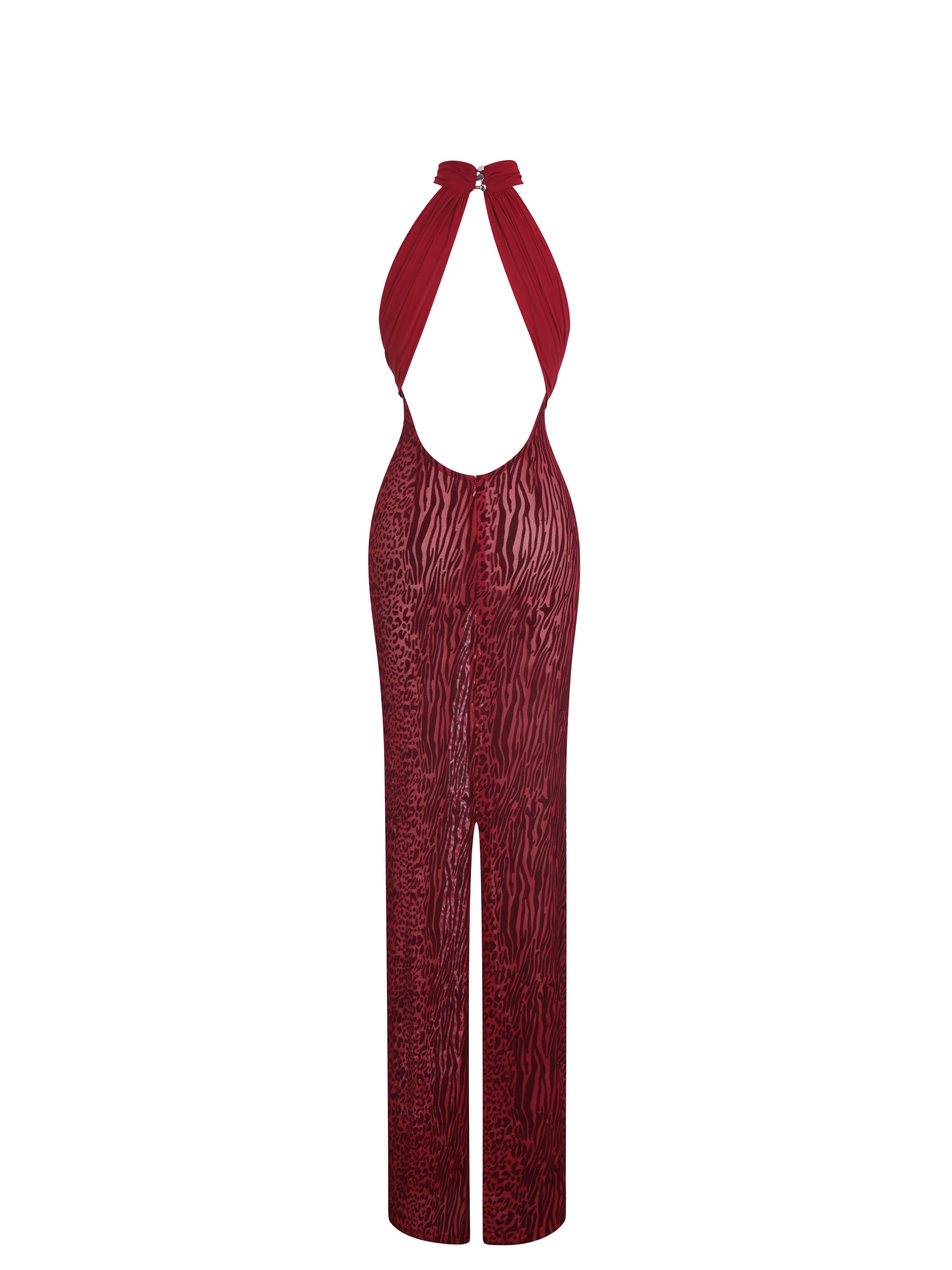 Cerise Scarlet Burnout Velvet Multiwear Mesh Ribbon Maxi Dress
