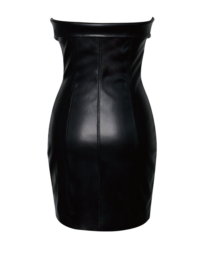 Annora Black Vegan Vegan Leather Mini Dress