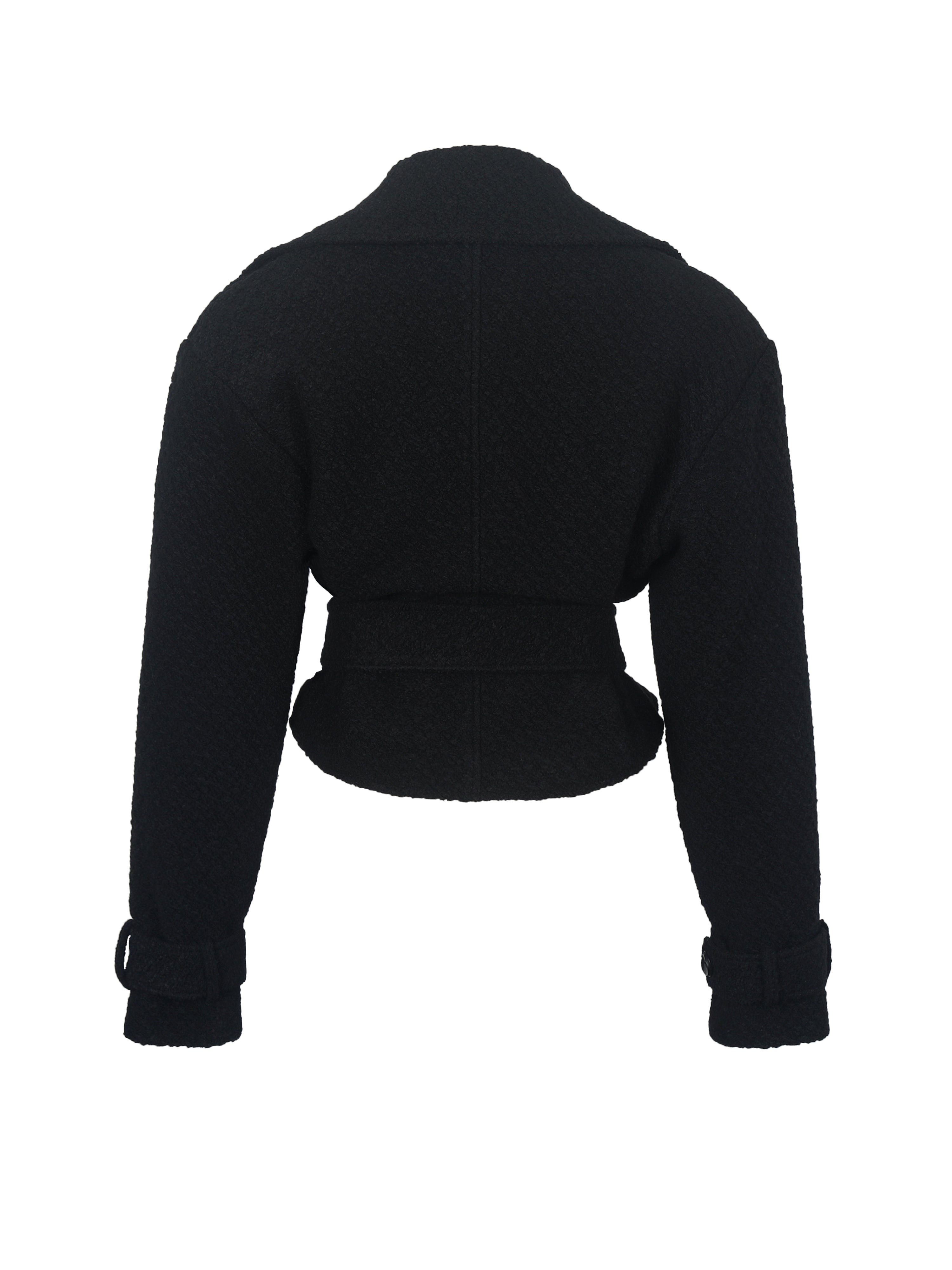 Dara Black Wool Blend Cropped Double-Breasted Belted Coat