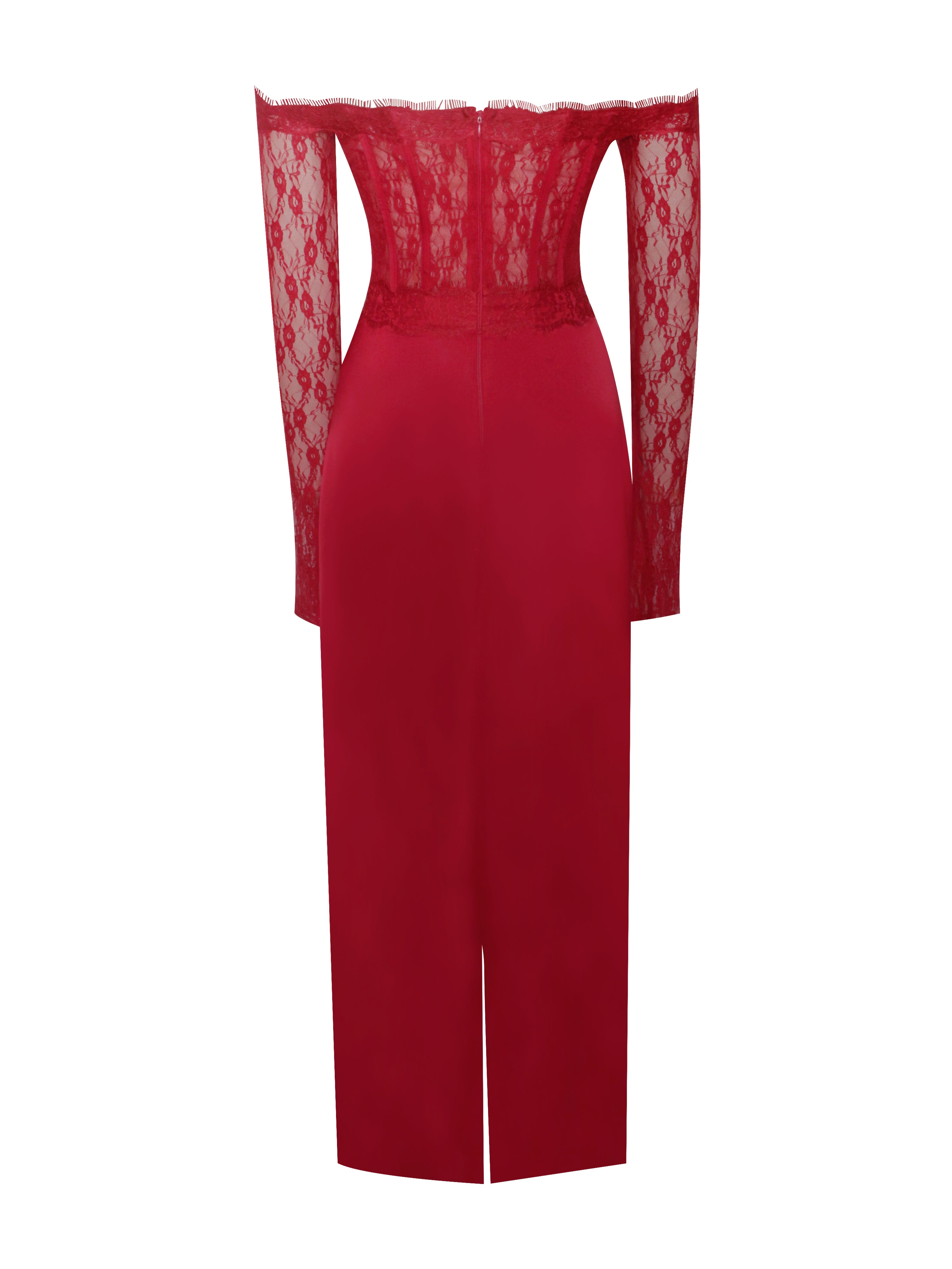 Nessa Red Lace Satin Corset Maxi Dress