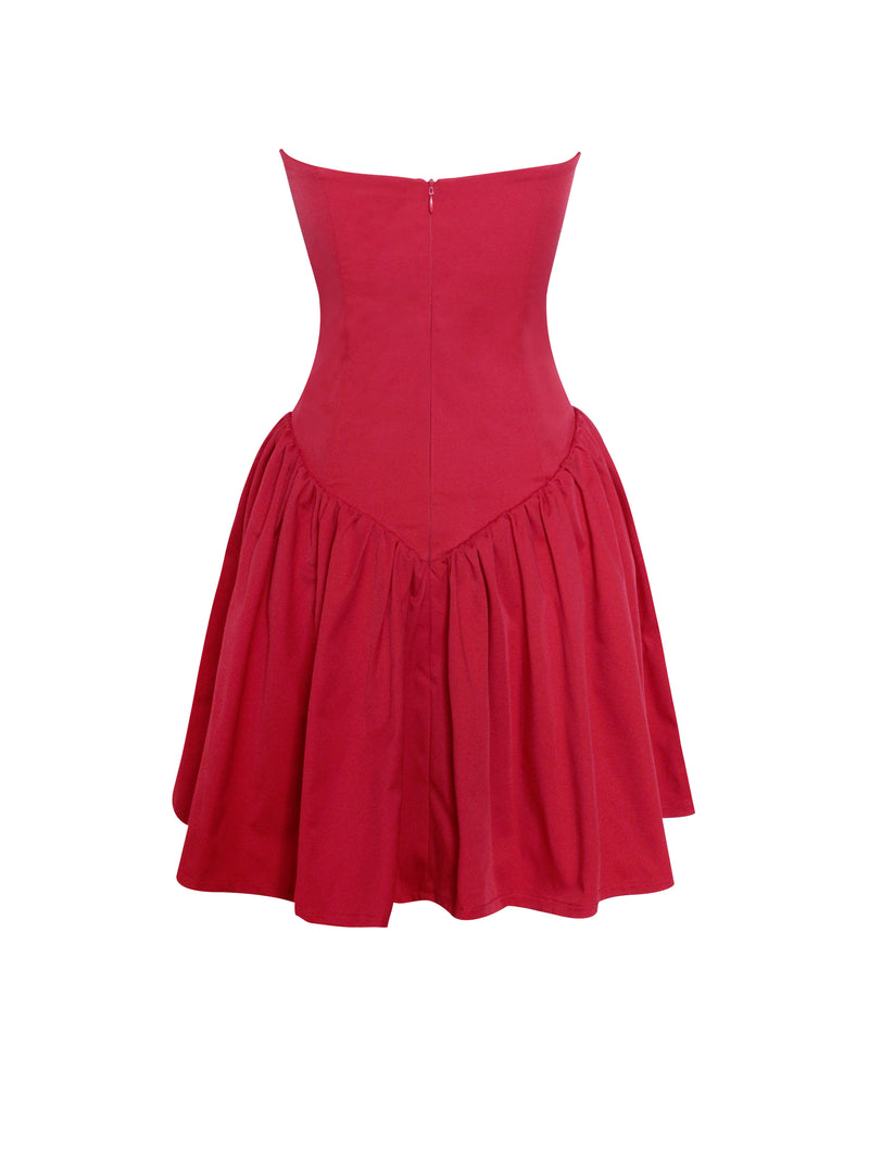 Sacha Red Lace Drop Waist Corset Puffy Mini Dress