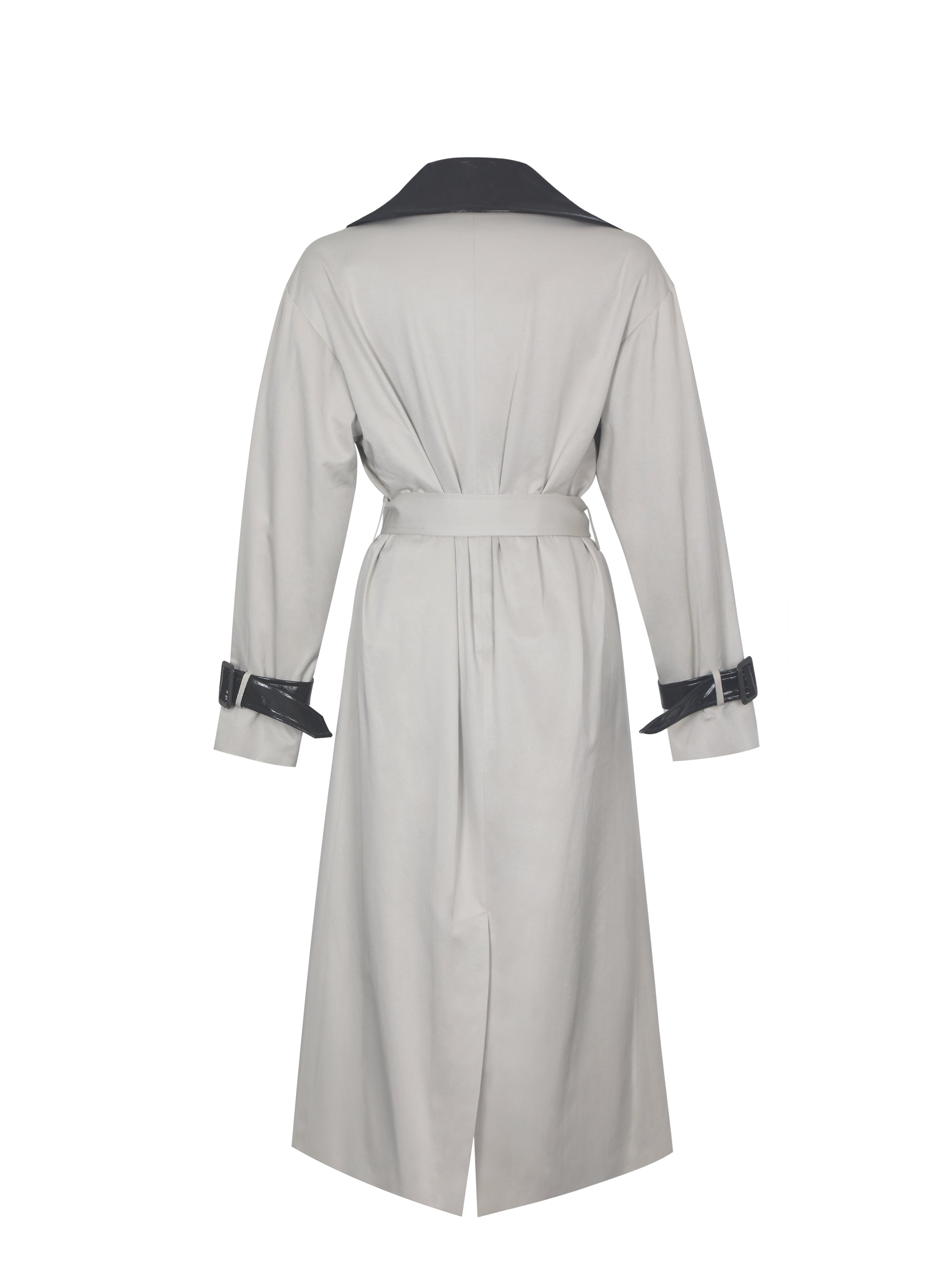 Umber Oyster Double-Breasted Faux Leather Lapel Trench Coat