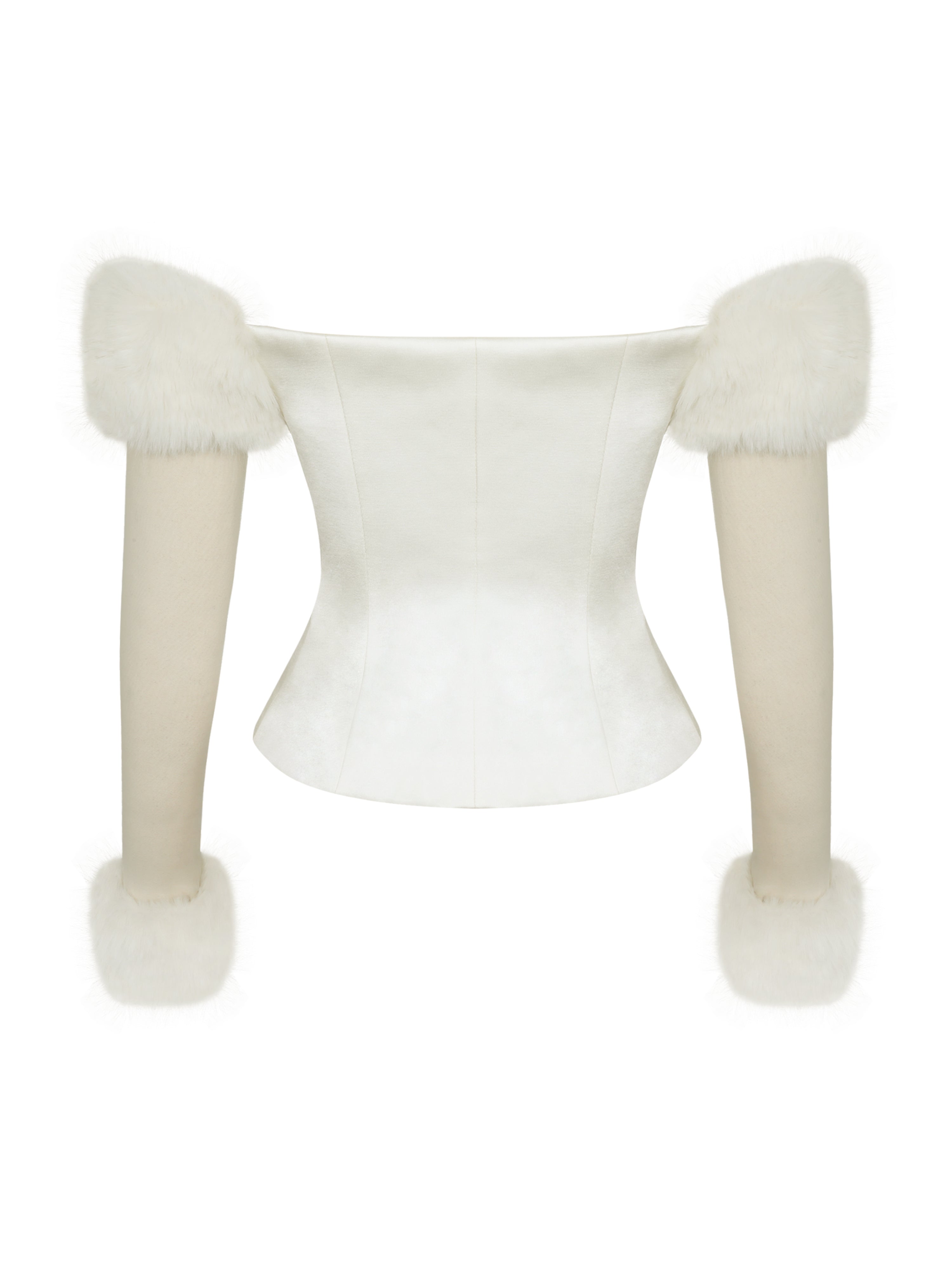 Nola Ivory Off-Shoulder Fur Trimmed Top