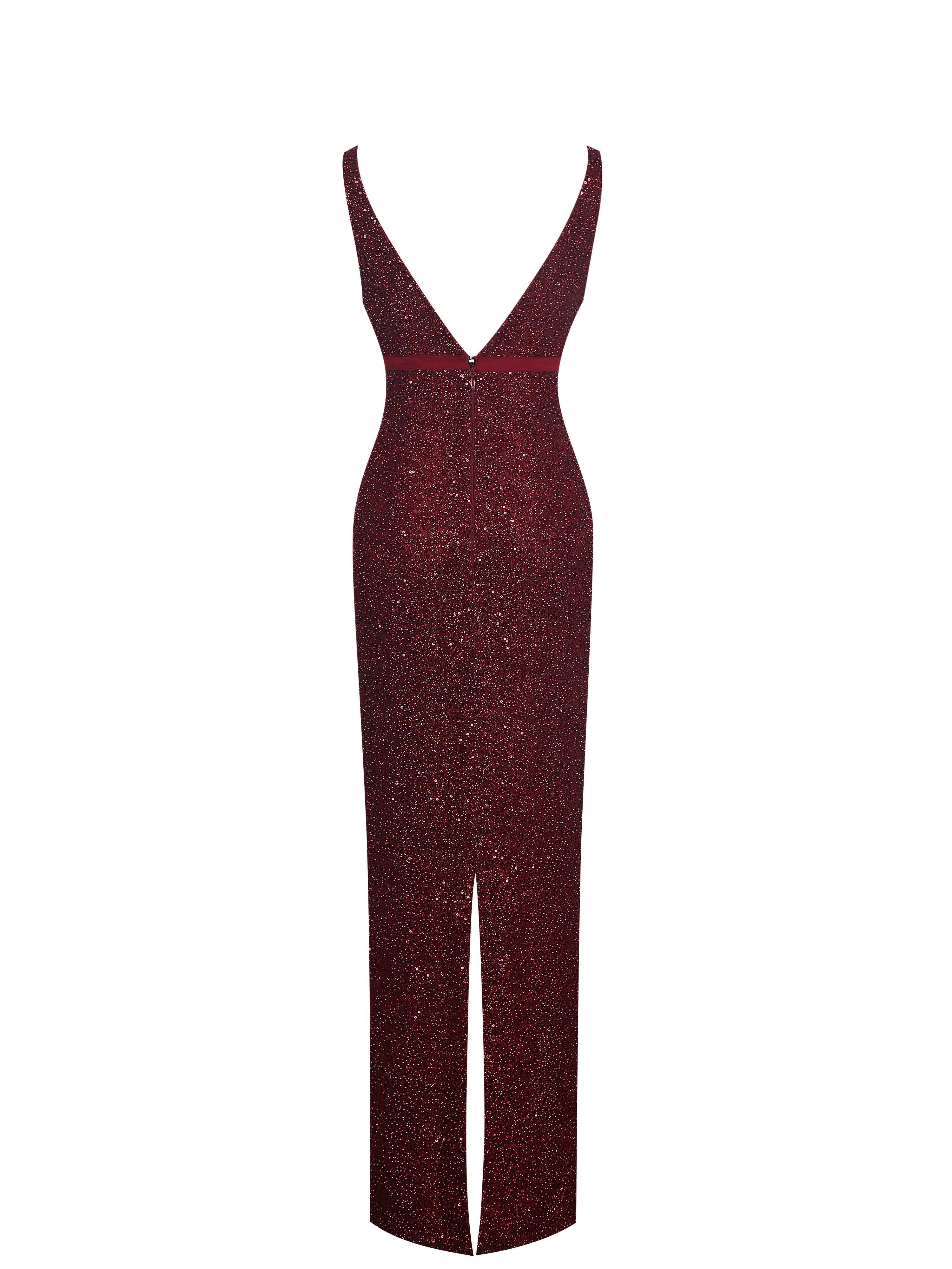 Elora Crimson Sequin Beaded Keyhole Maxi Dress