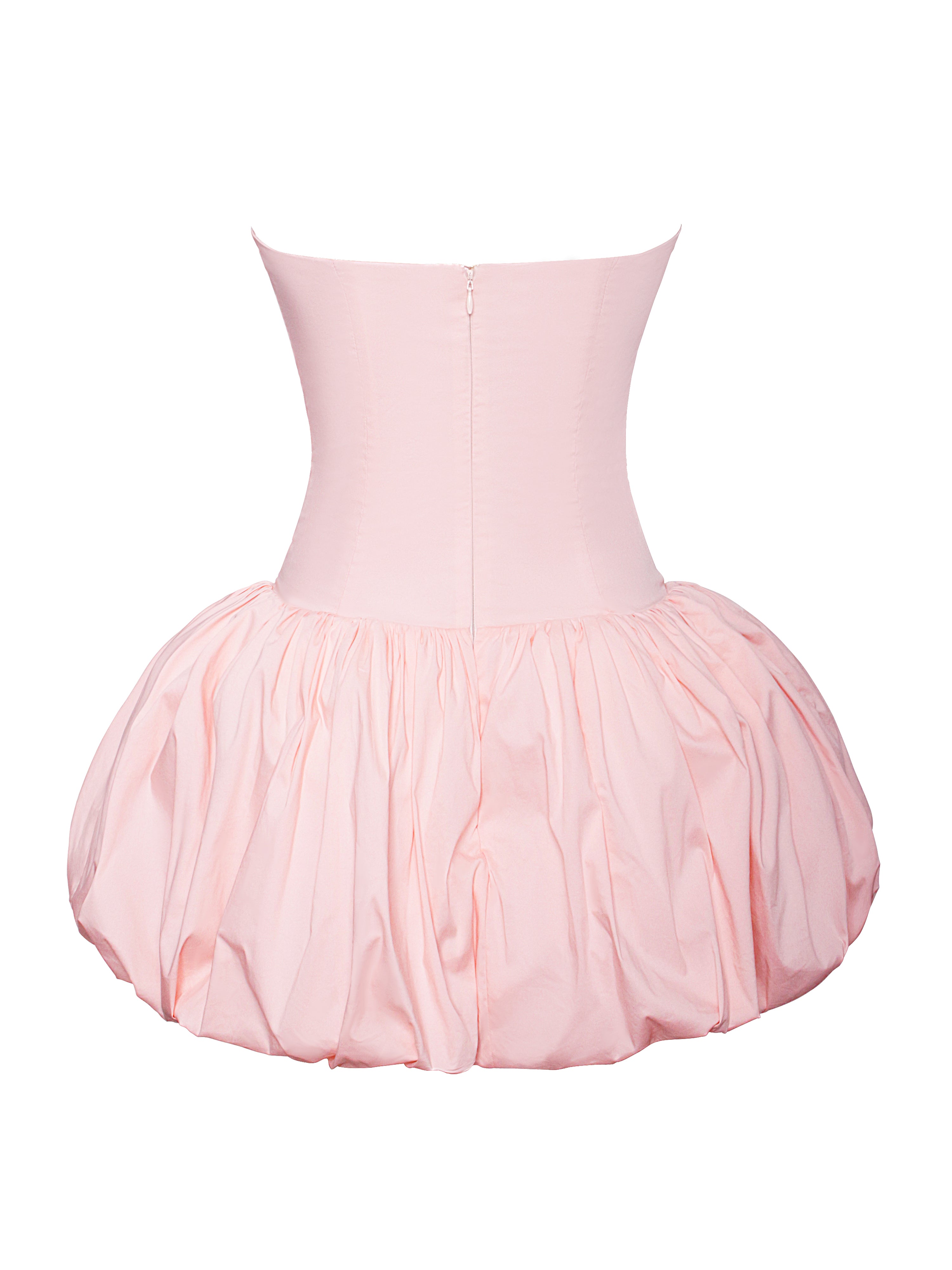 Oletta Pink Corset Strapless Bubble Hem Mini Dress