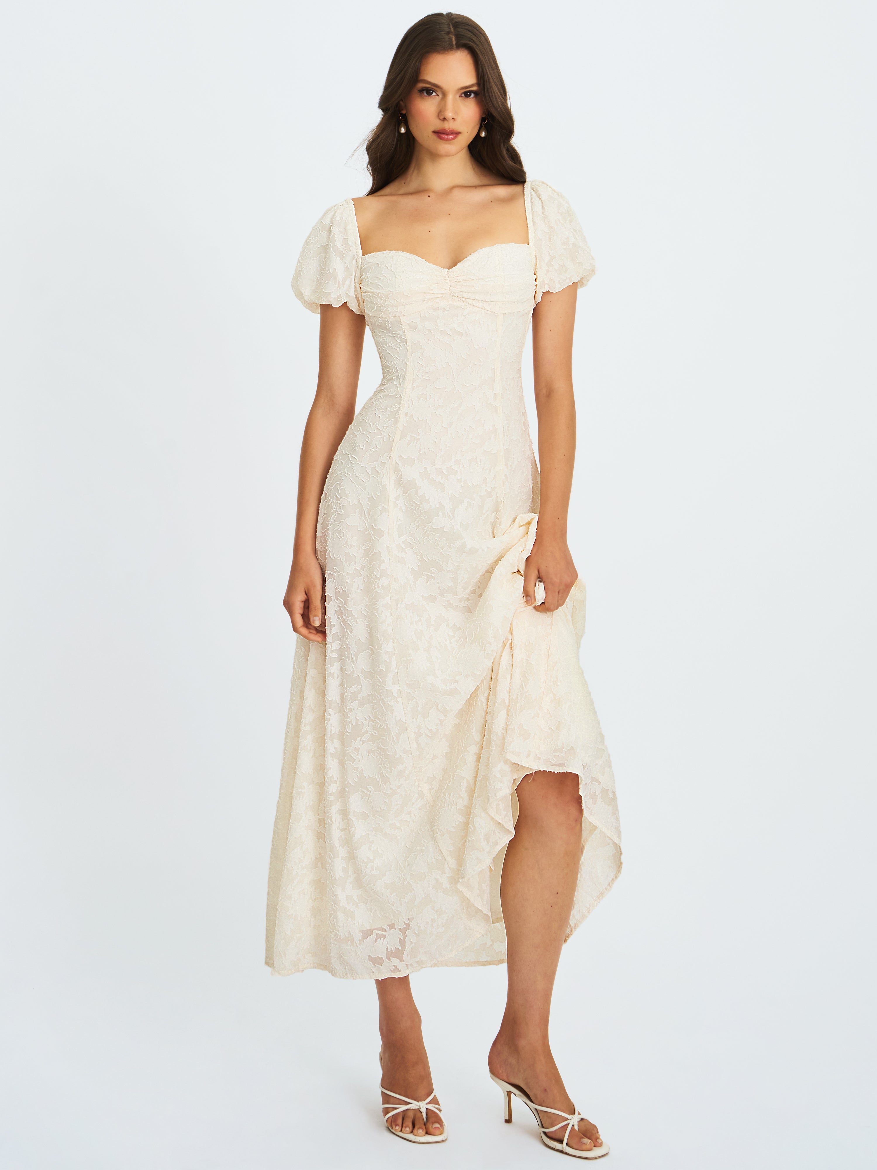 Pandora White Bubble Sleeve Backless Maxi Dress