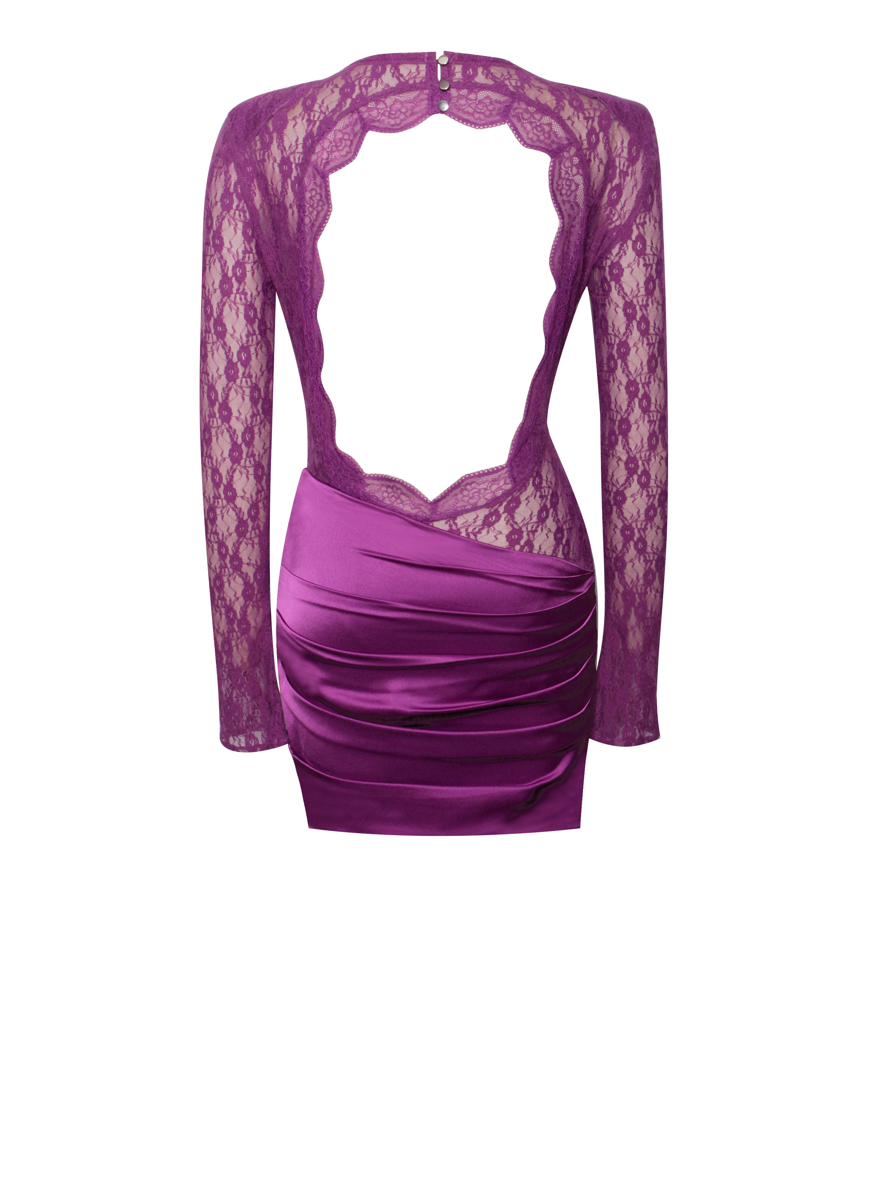 Quartney Purple Long Sleeve Lace Satin Mini Dress