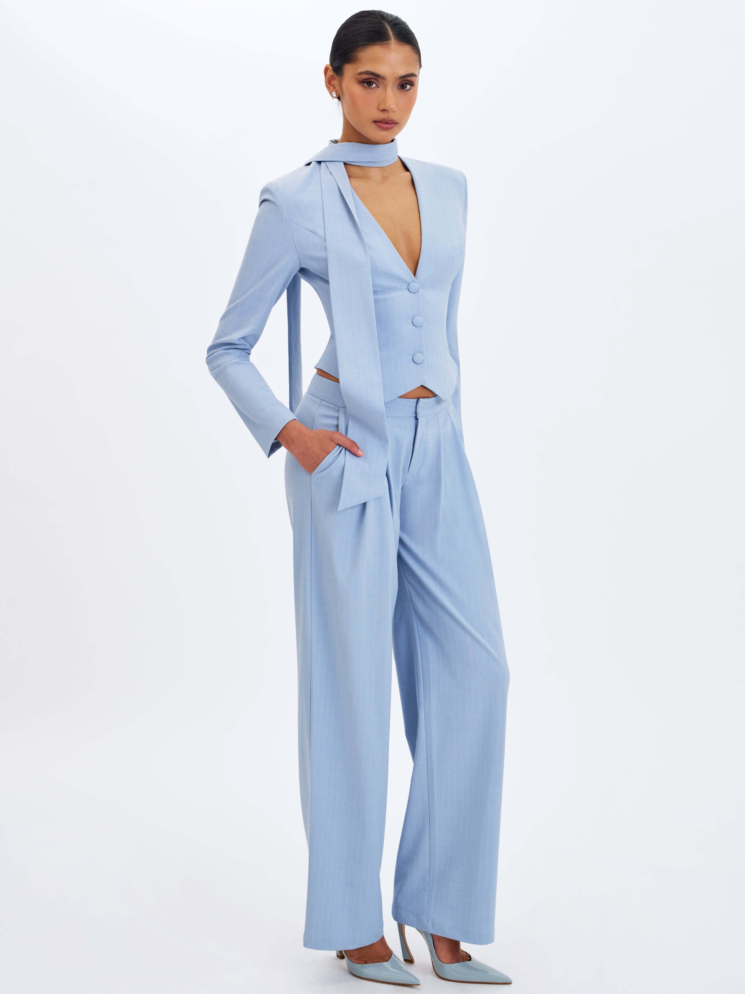 Reva Sky Blue Pinstripe Single Pleat Pants