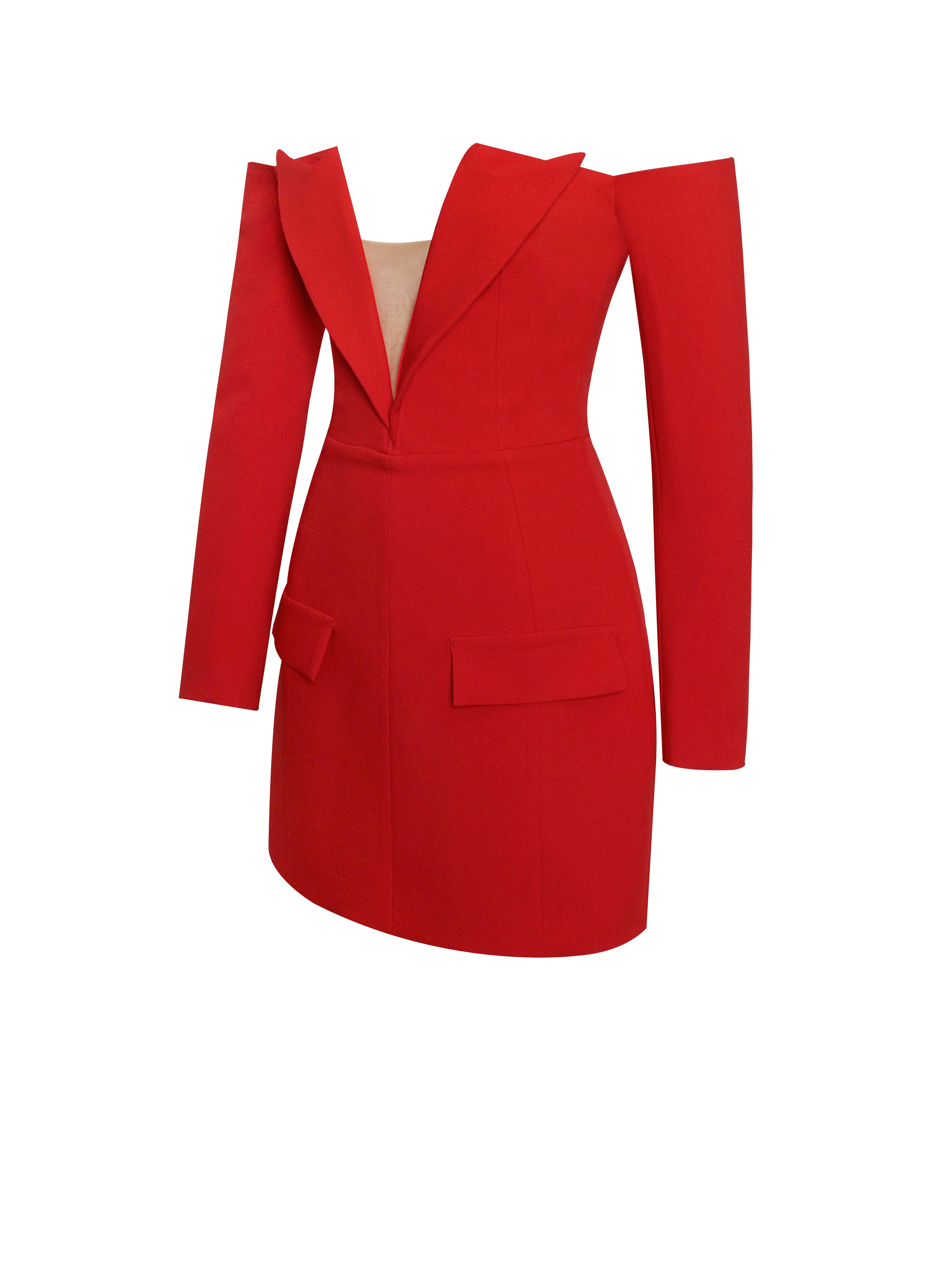 Miss Circle Women Polina Red Off Shoulder Long Sleeve Blazer Dress Miss Circle Women Polina Red Off Shoulder Long Sleeve Blazer Dress