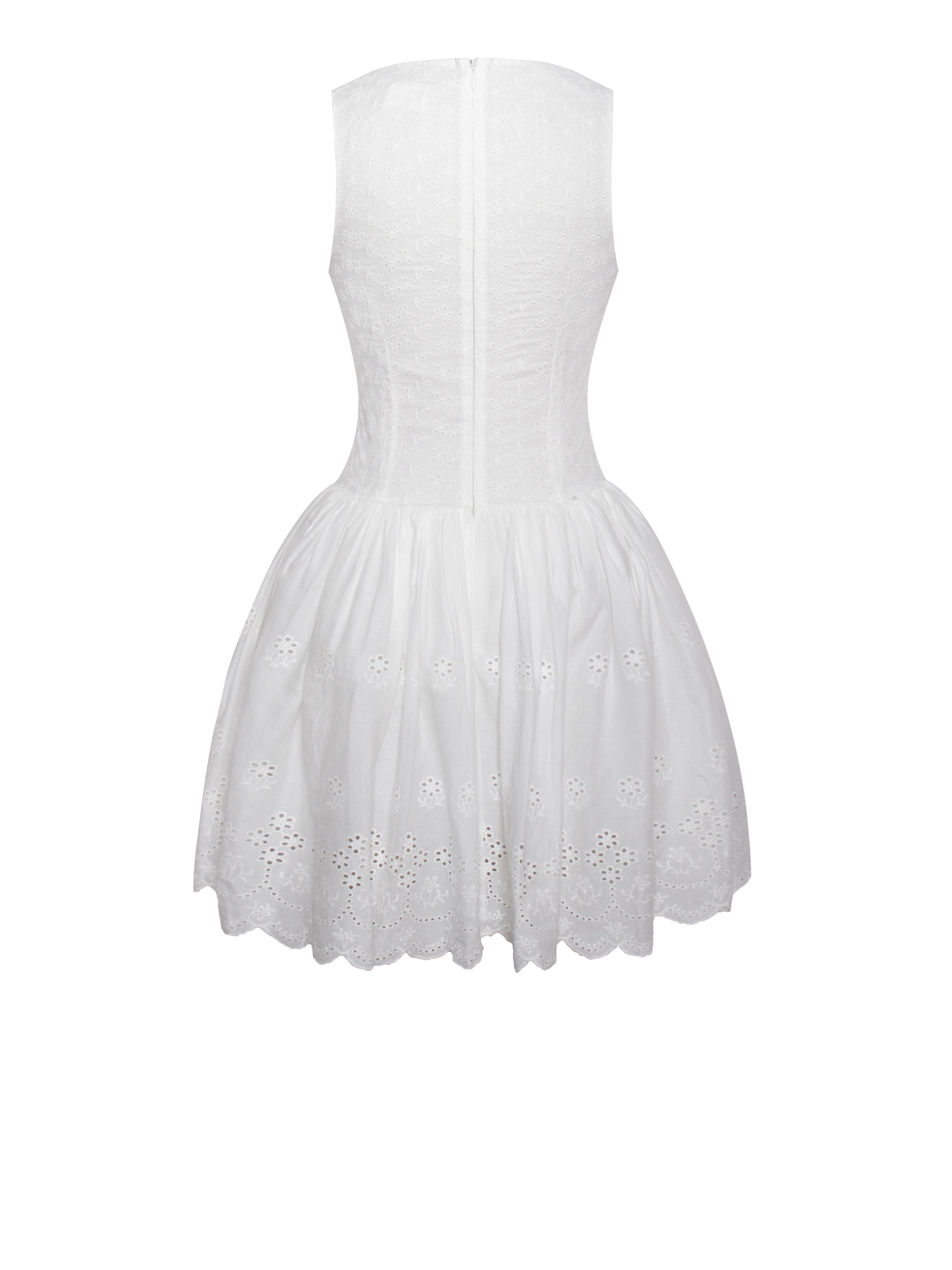 Aaliyah White Eyelet Plunging Halter Drop Waist Mini Dress